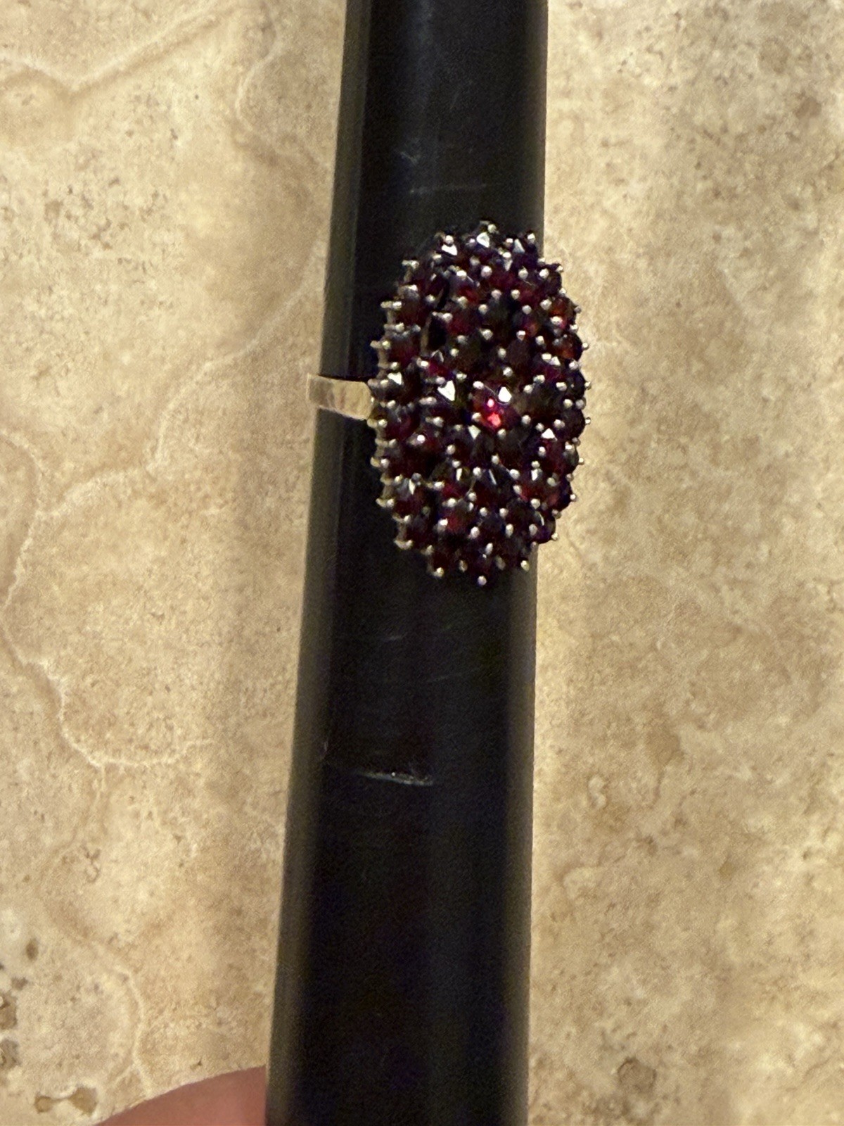Czech Antique Edwardian 900 Silver Bohemian Garnet Tiered Cluster Ring Sz7.25