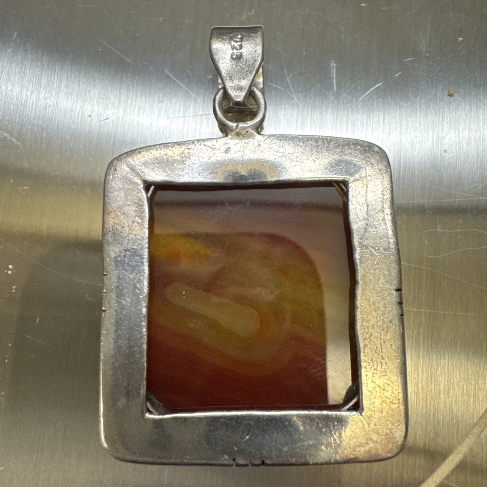 VTG Artisan Crafted Pendant 1.5 Inch Red Orange Carnelian Agate Sterling 20gm