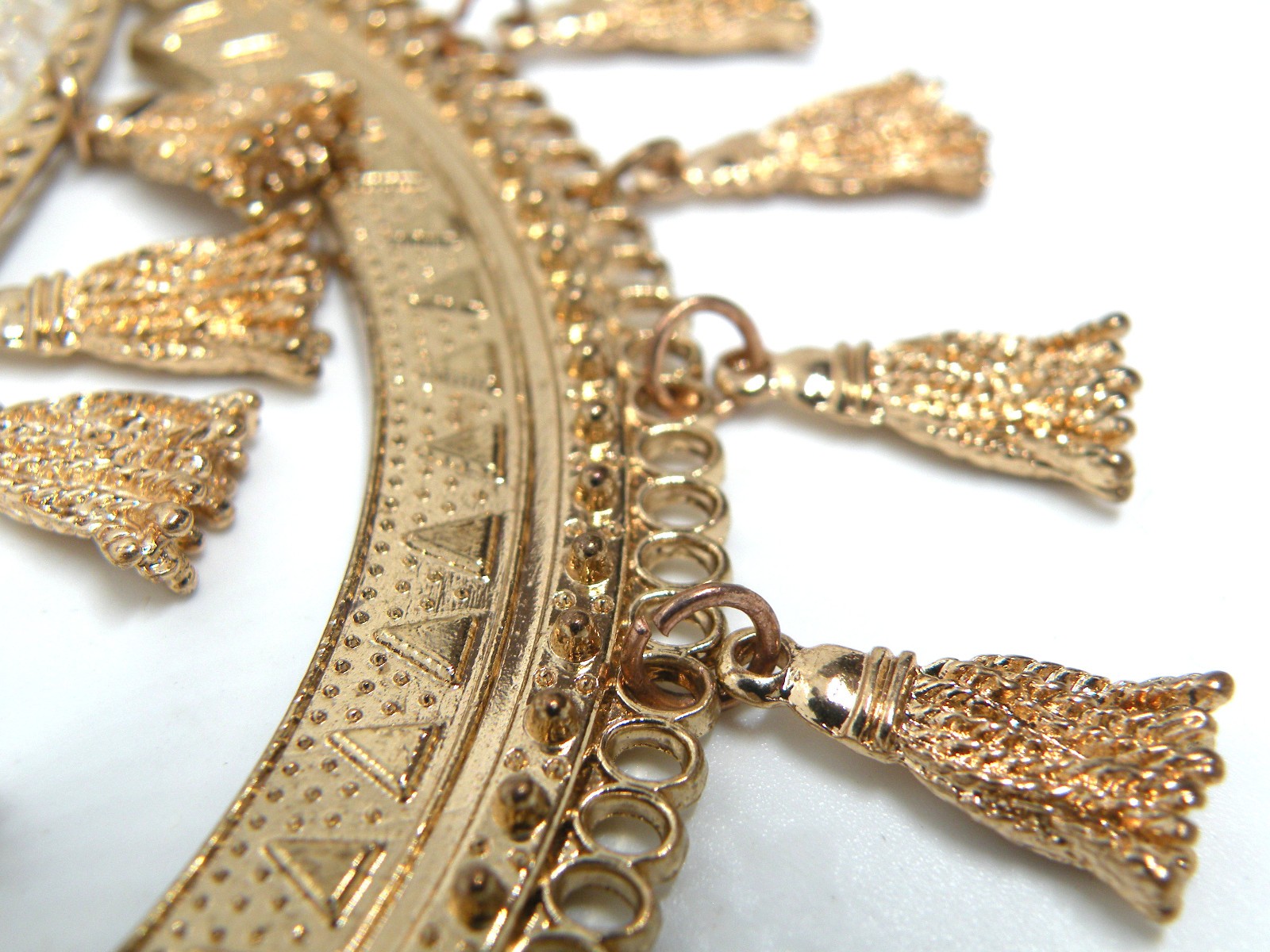 Vtg C Signed Chunky Ballroom Tassel Statement Gold Jewelry Bollywood Necklace