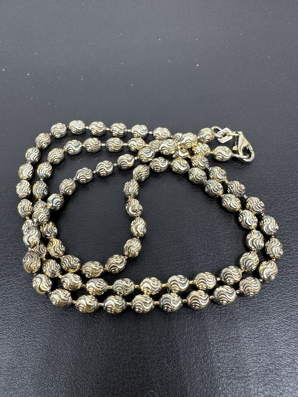 Vintage 925 Sterling Silver Gold Wash Diamond Cut Ball Chain Necklace Italy