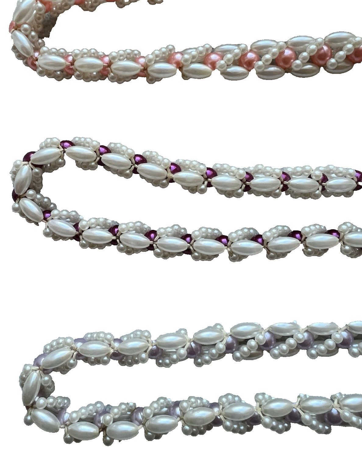 Vintage Jewelry Lot Necklace Purple Pink White Woven Beads Rope Faux Pearl 1