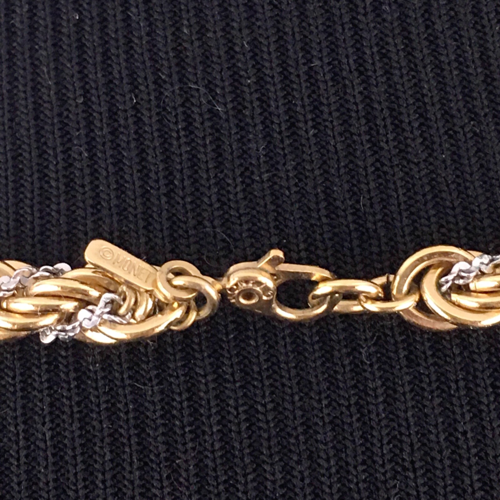 MONET vintage necklace – 2-tone gold & silver thick rope chain 24″ sister clasp
