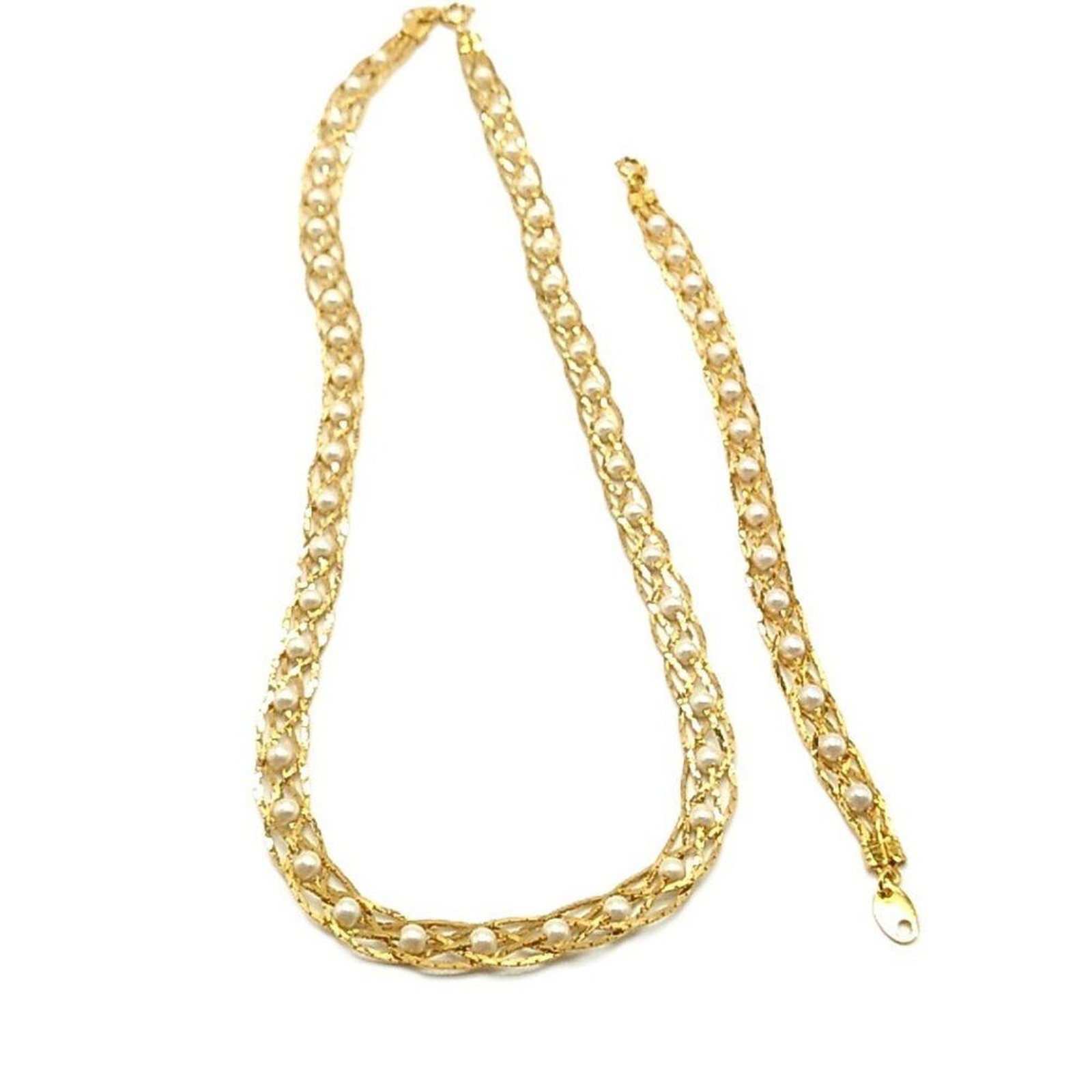 Vintage Avon Convertible Gold-tone Braided Pearl Necklace-Bracelet Silver Plated