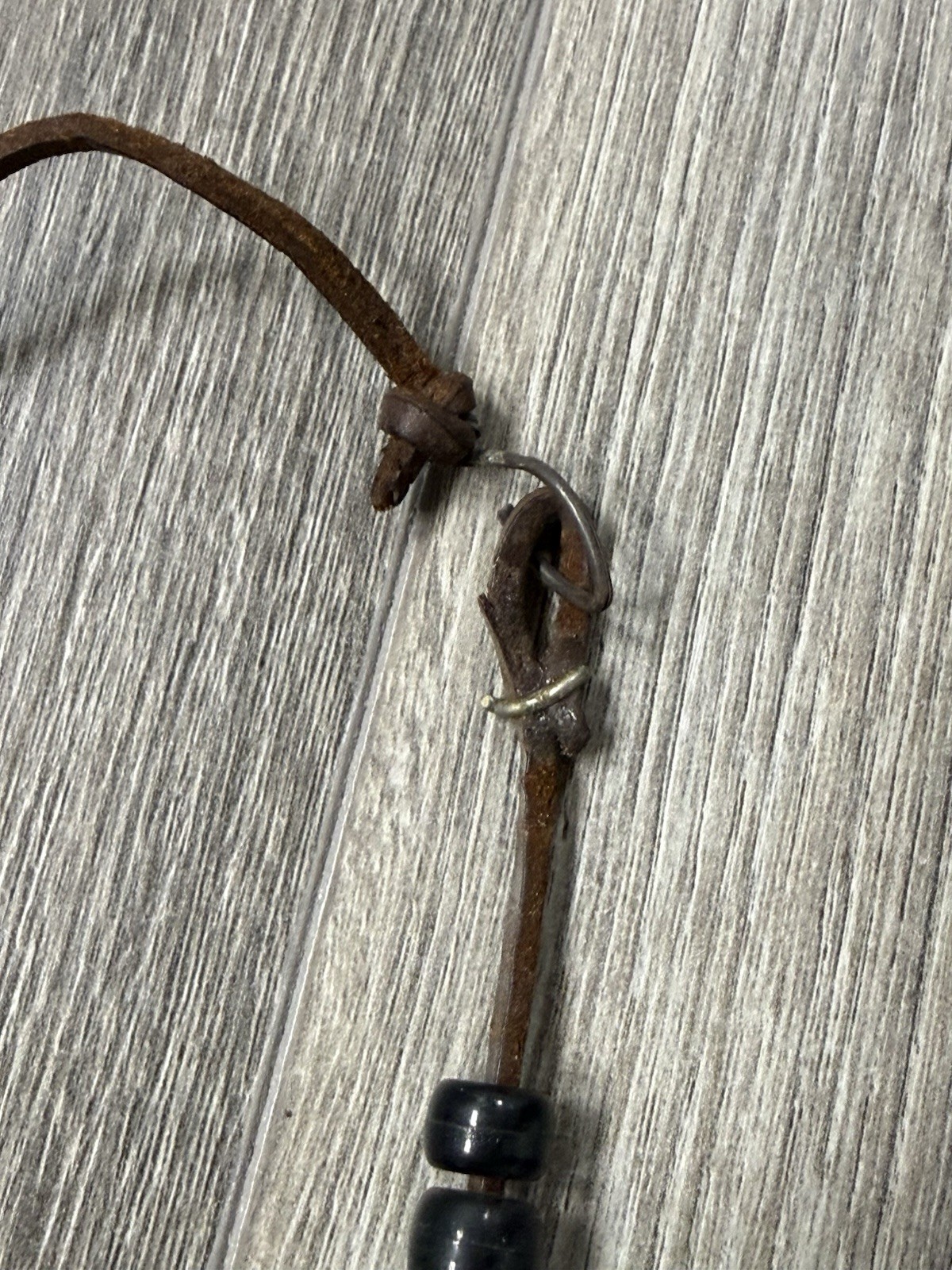 Vintage Folk Art Snake Necklace Hand Painted Beads Leather Cord Tribal Primitive