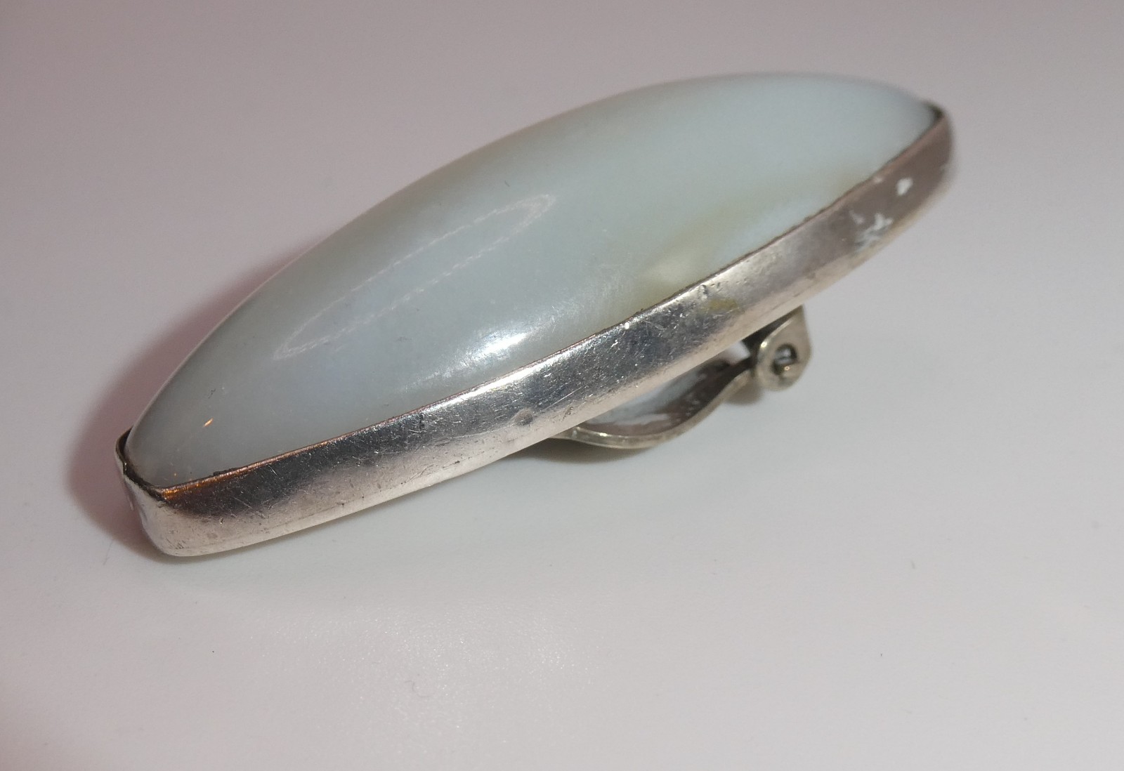 Lg Sterling Silver 925 Clip Earrings Amy Kahn Russell AKR Blue Lace Agate Signed