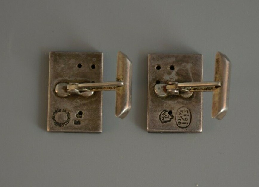 Vtg Midcentury Modernist Cufflinks – Wood Silver – Sigfredo Pineda Taxco Mexico