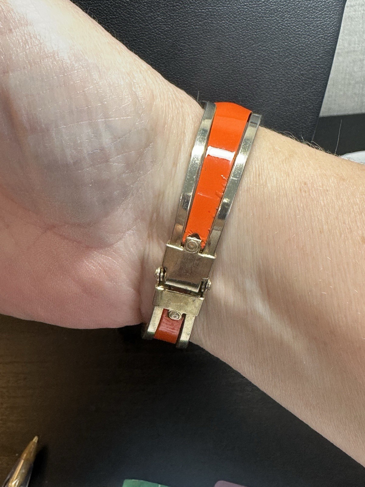 Vintage Orange Enameled Hinged Bracelet
