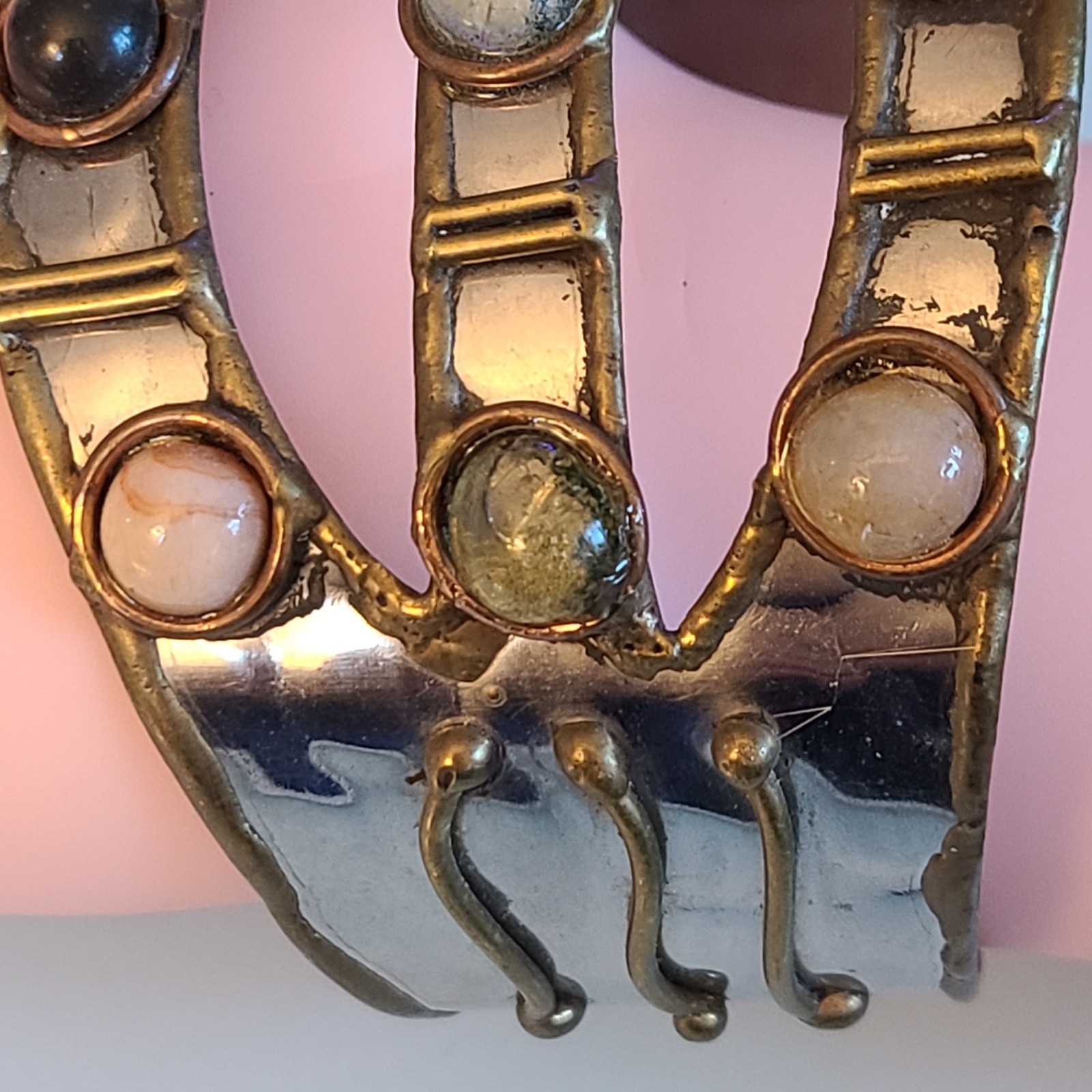 VTG Brutalist Mixed Metal Cuff Bracelet 2″ Wide Artisan Multi-Gem Statement