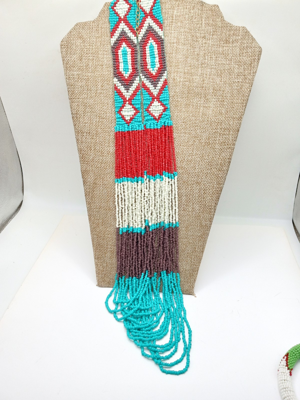 Vtg Native American Seed Bead Necklace Waterfall Style Bonus Seed Bead Bracelet
