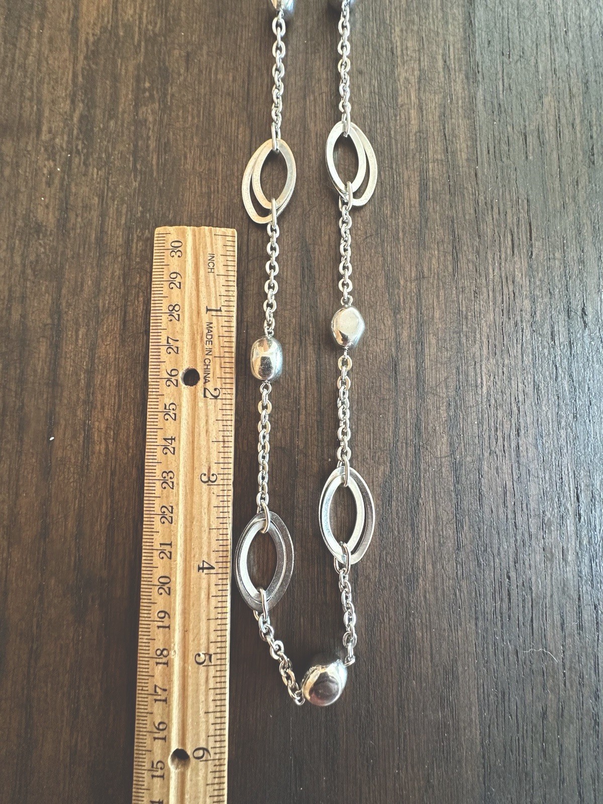 Vintage Shiny Silver Tone 35 “ end to end Necklace with Lobster Claw Clasp.