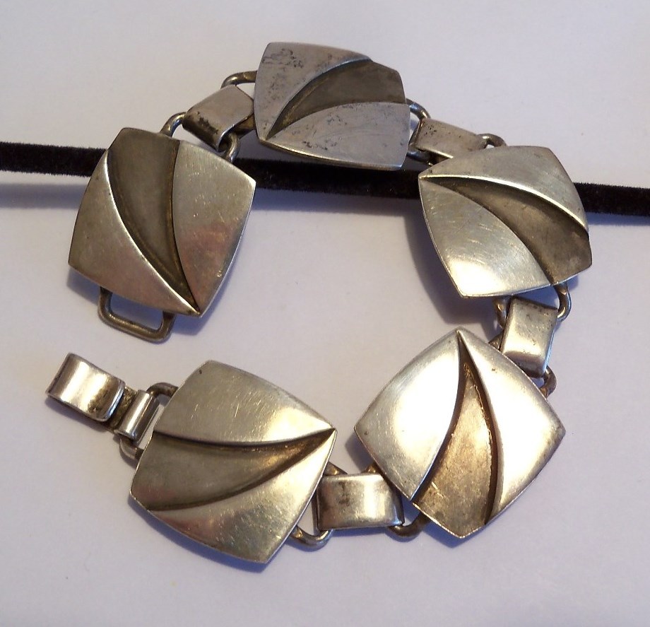 Vintage Ella Cone Sterling Silver Modernist 5 Link 7 1/4″ Bracelet 33.4g xTo