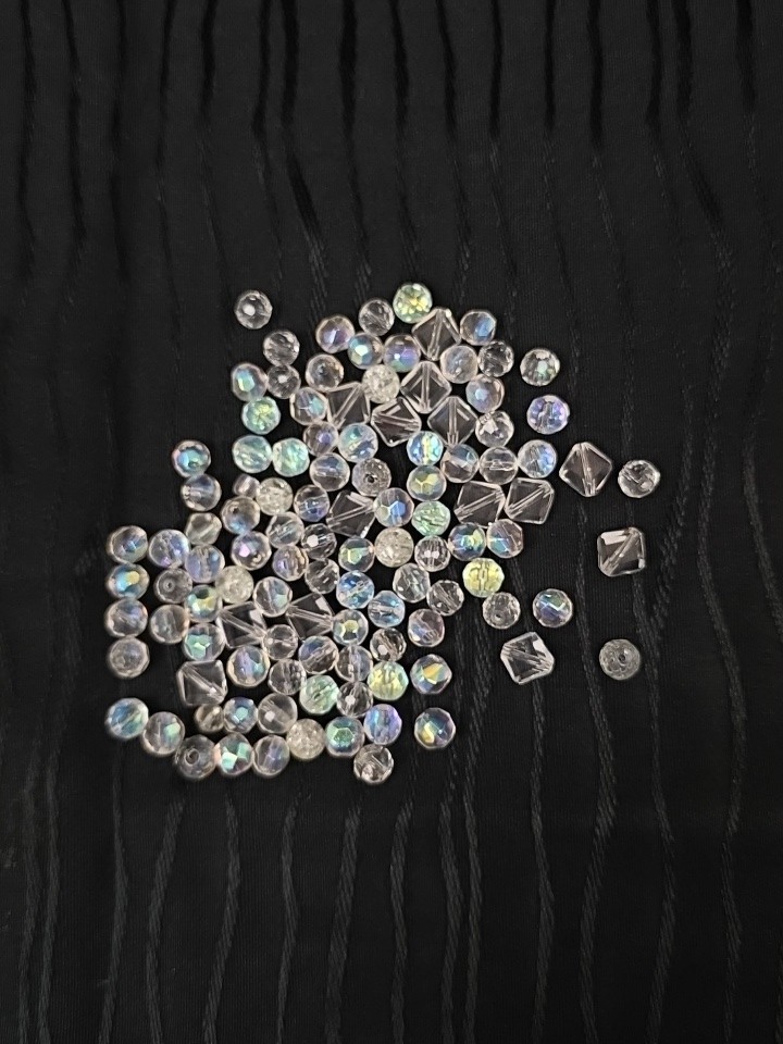 Mixed Clear Aurora Borealis Style Glass Bead Lot Faceted Round Bicone Square