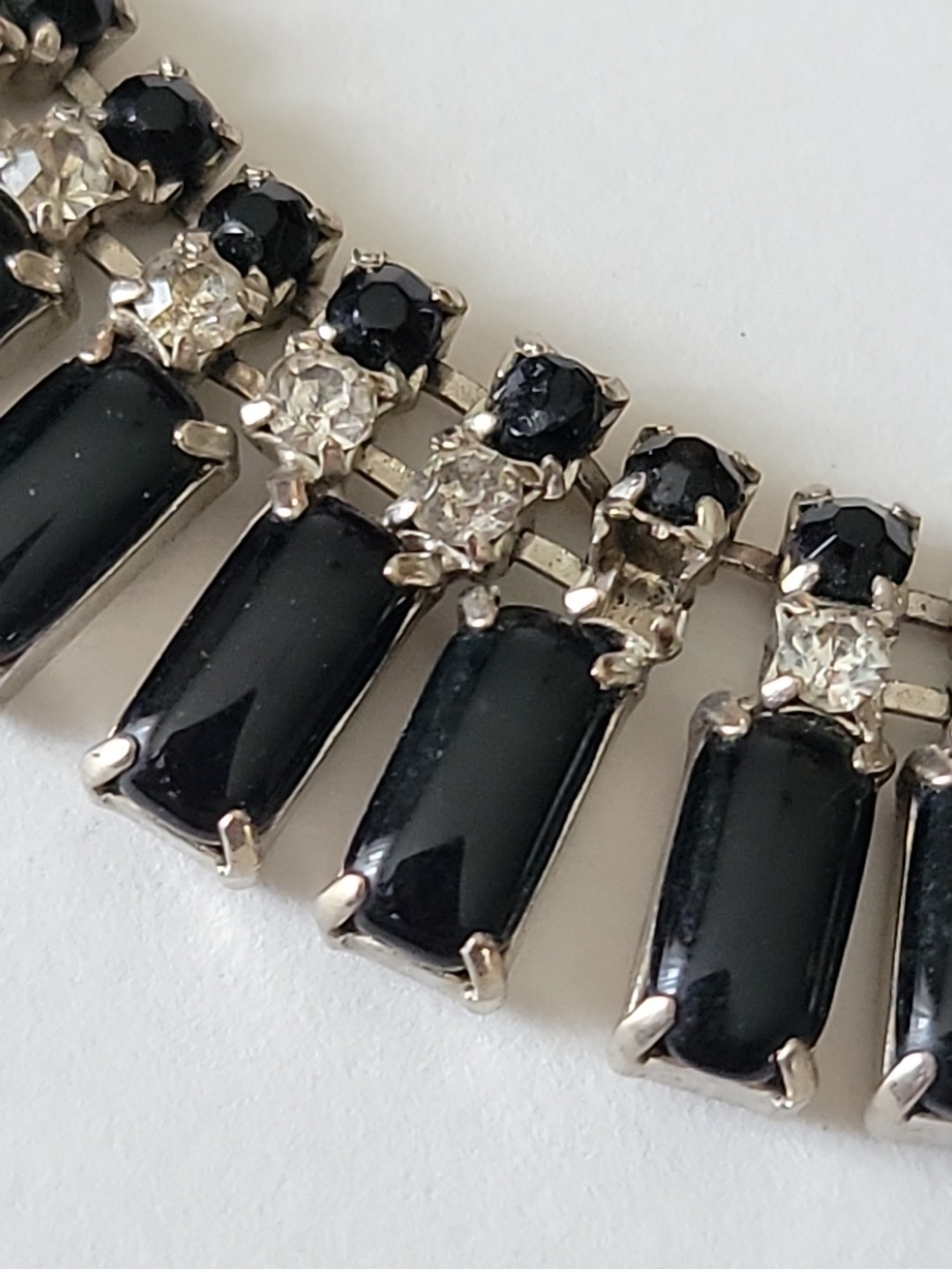 Vintage Juliana Style Black Clear Rhinestone Collar Necklace 13-15″L Read