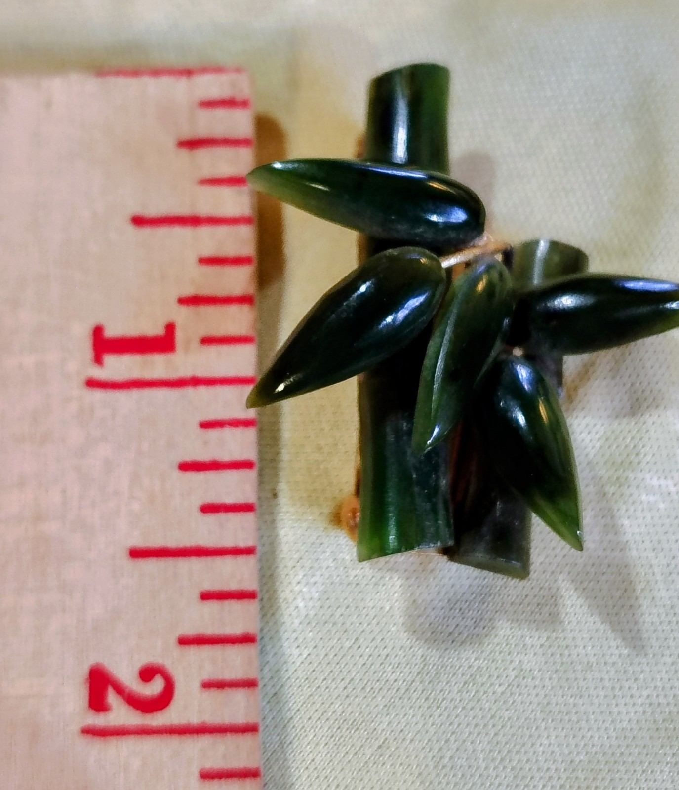 Vintage Carved Bakelite Jade Lucky Bamboo Pin
