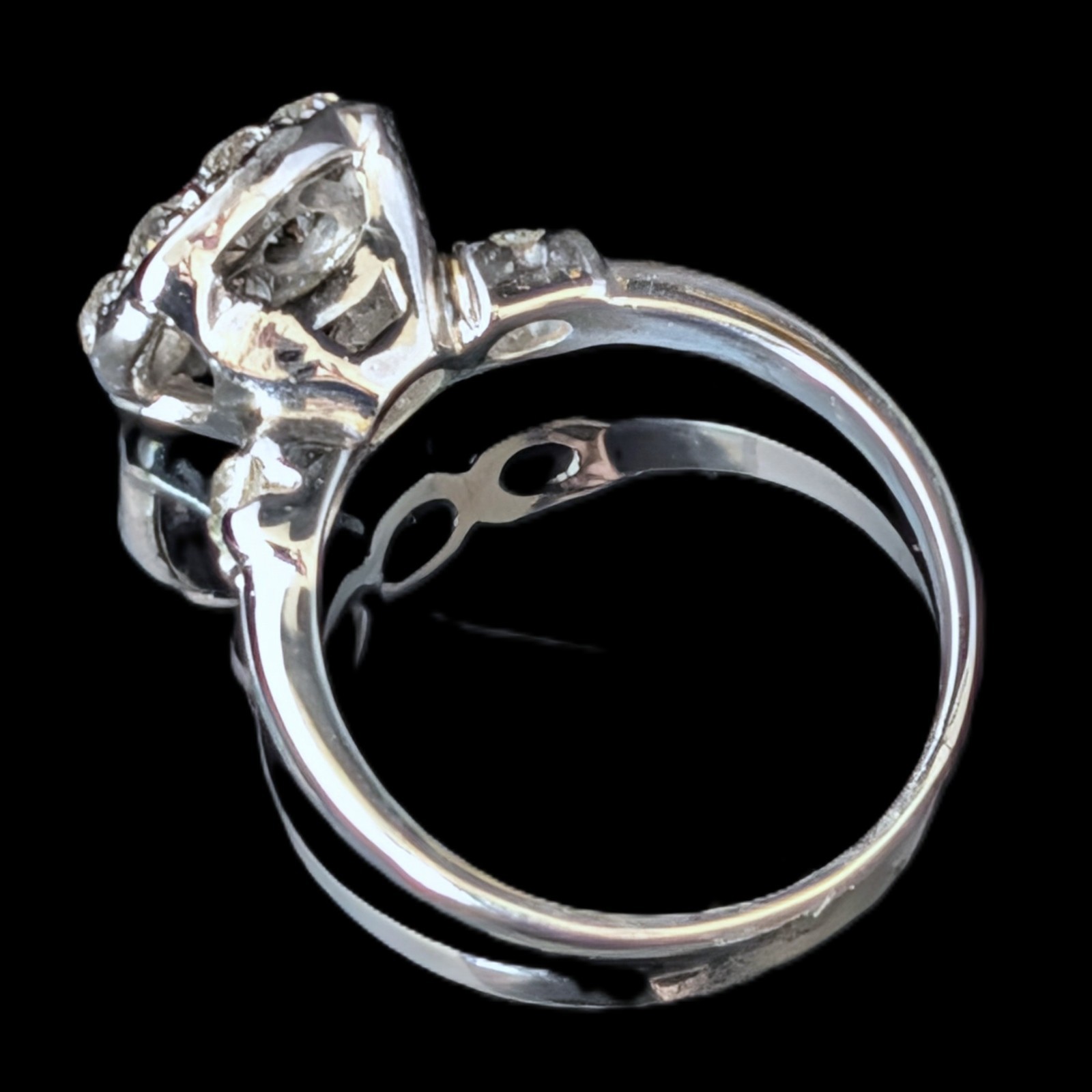 Vintage Old European Cut Diamonds 12k-14k White Gold Cluster Cocktail Ring Gift