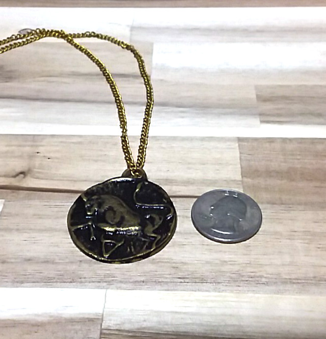 Vintage Zodiac Necklace ~ Gold Tone ~ Taurus (Taureau) April 21 – May 20 ~ 32″
