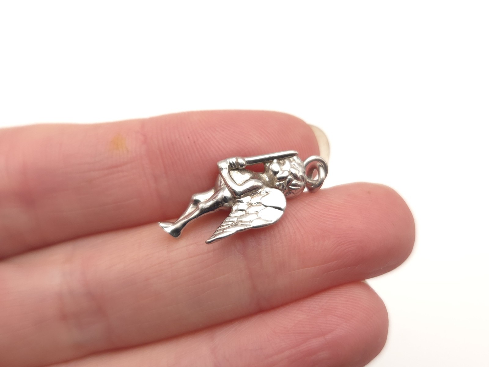 Vintage Sterling Silver Signed Guardian Angel w/ Sword Cherub Charm Pendant
