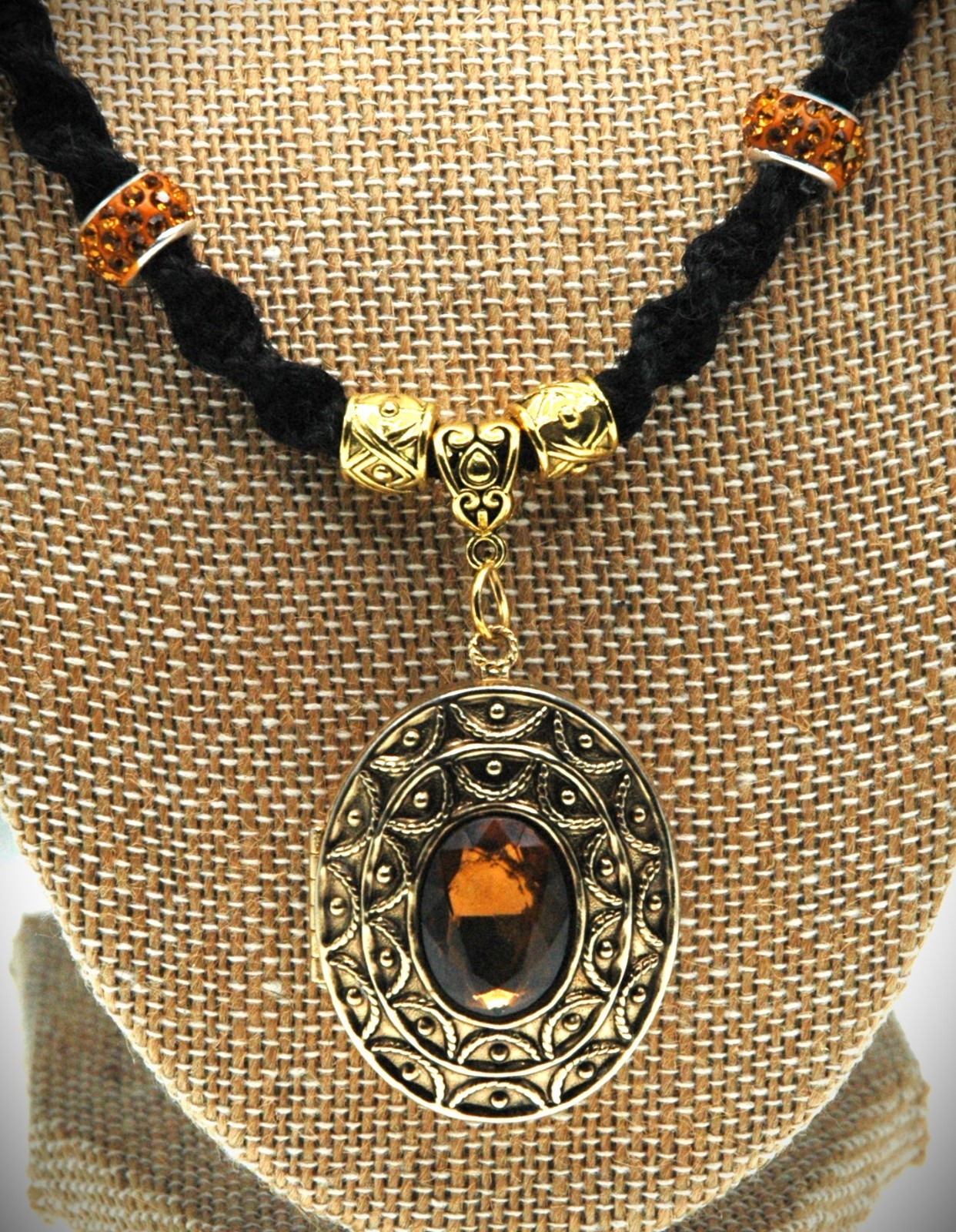 Vintage 1966 Avon Perfume Locket on a Handmade 20″ Black Hemp Chain