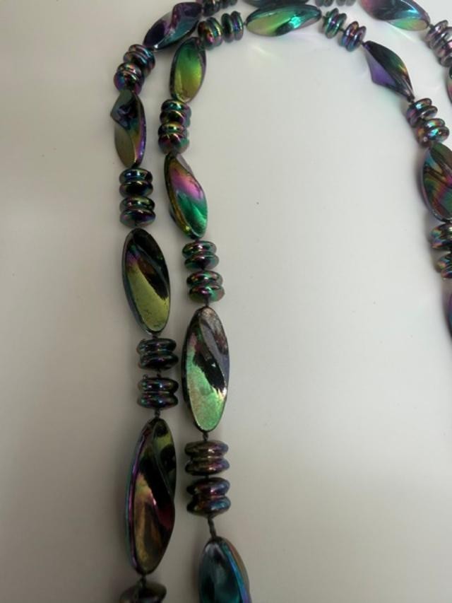 36″ Rainbow Iridescent Bead Necklace Long Costume Jewelry
