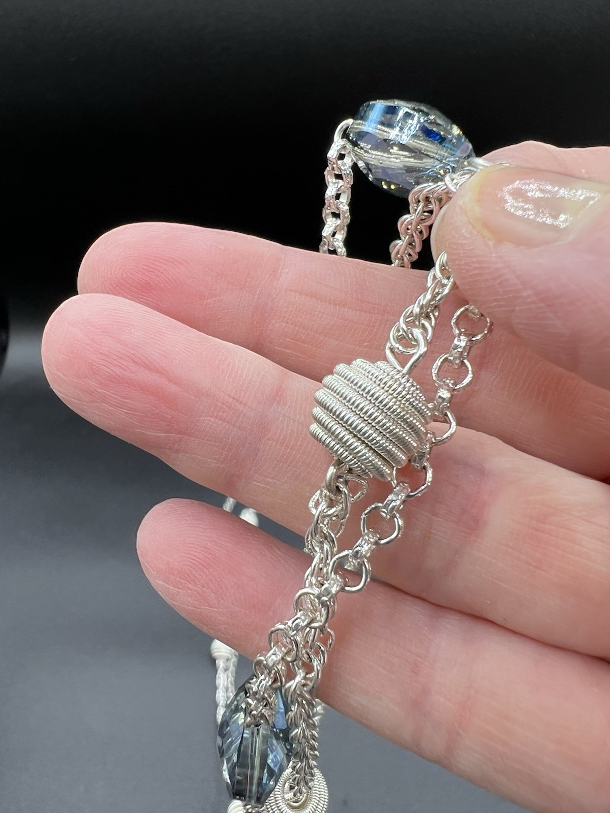 Vintage Monet, Silver Tone, Blue Aurora Borealis, 2 Strand Statement Necklace