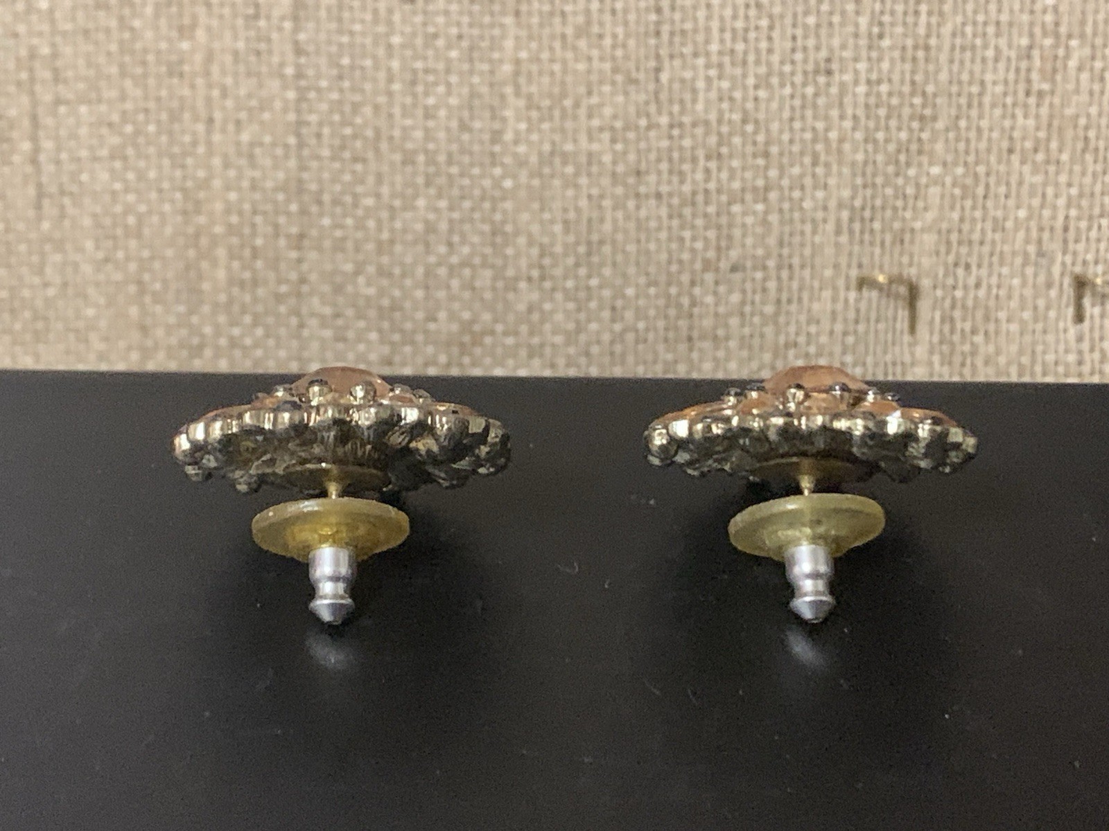 RARE 1950’S VINTAGE PINK CHAMPAGNE CRYSTAL&MARCASITE POST BACK EARRINGS-EXC COND