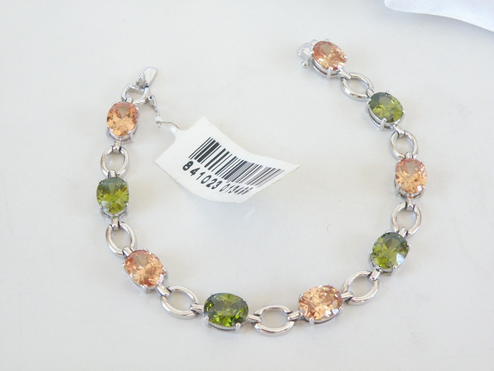 Vintage Sterling Silver 925 Gemstone Tennis Station Link Bracelet 7.5″
