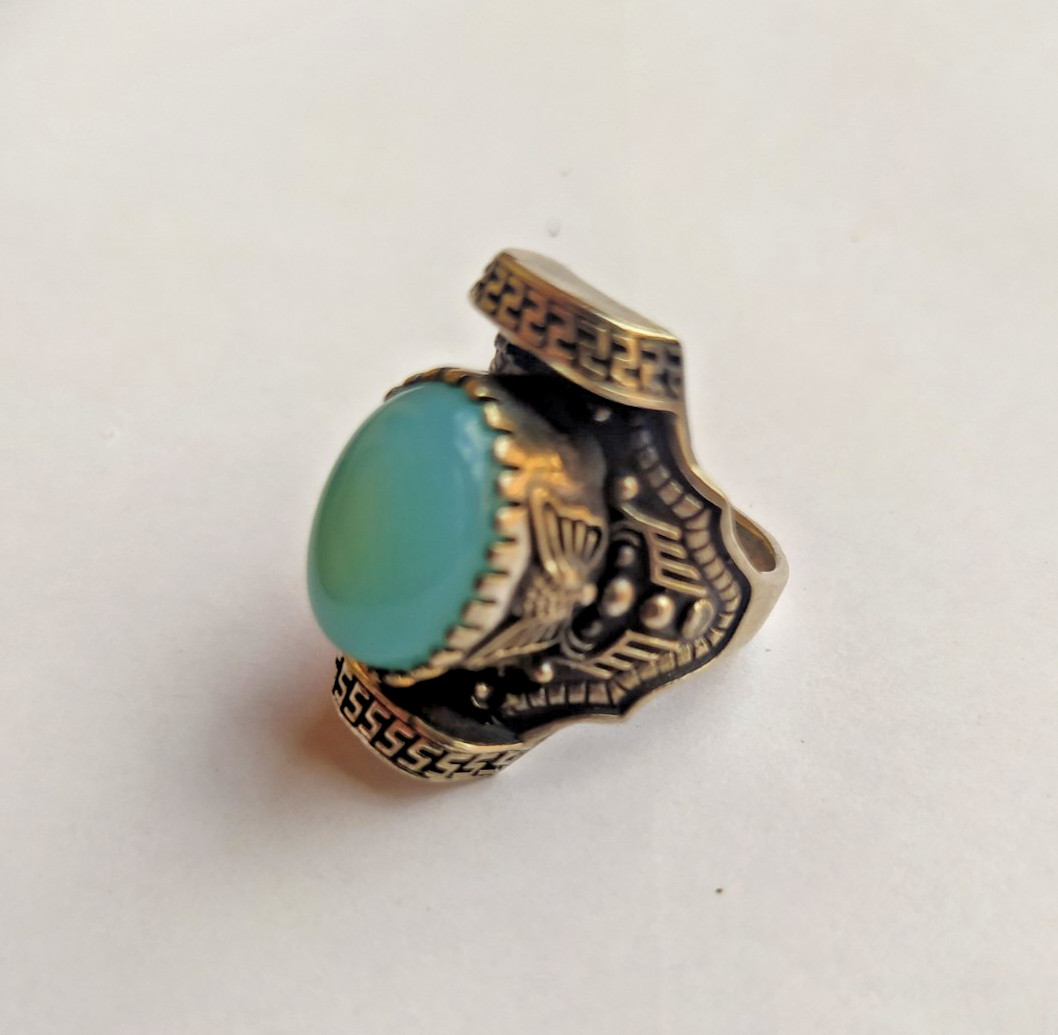 Ancient Vintage Victorian Sterling Silver Ring Natural Aquamarine Stone Size 6.5