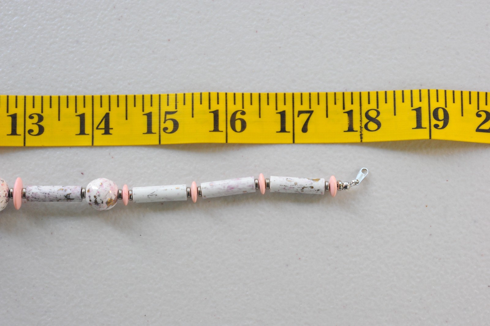 Necklace signed romantic cottage core ceramic hand painted pink ivory gold 18″