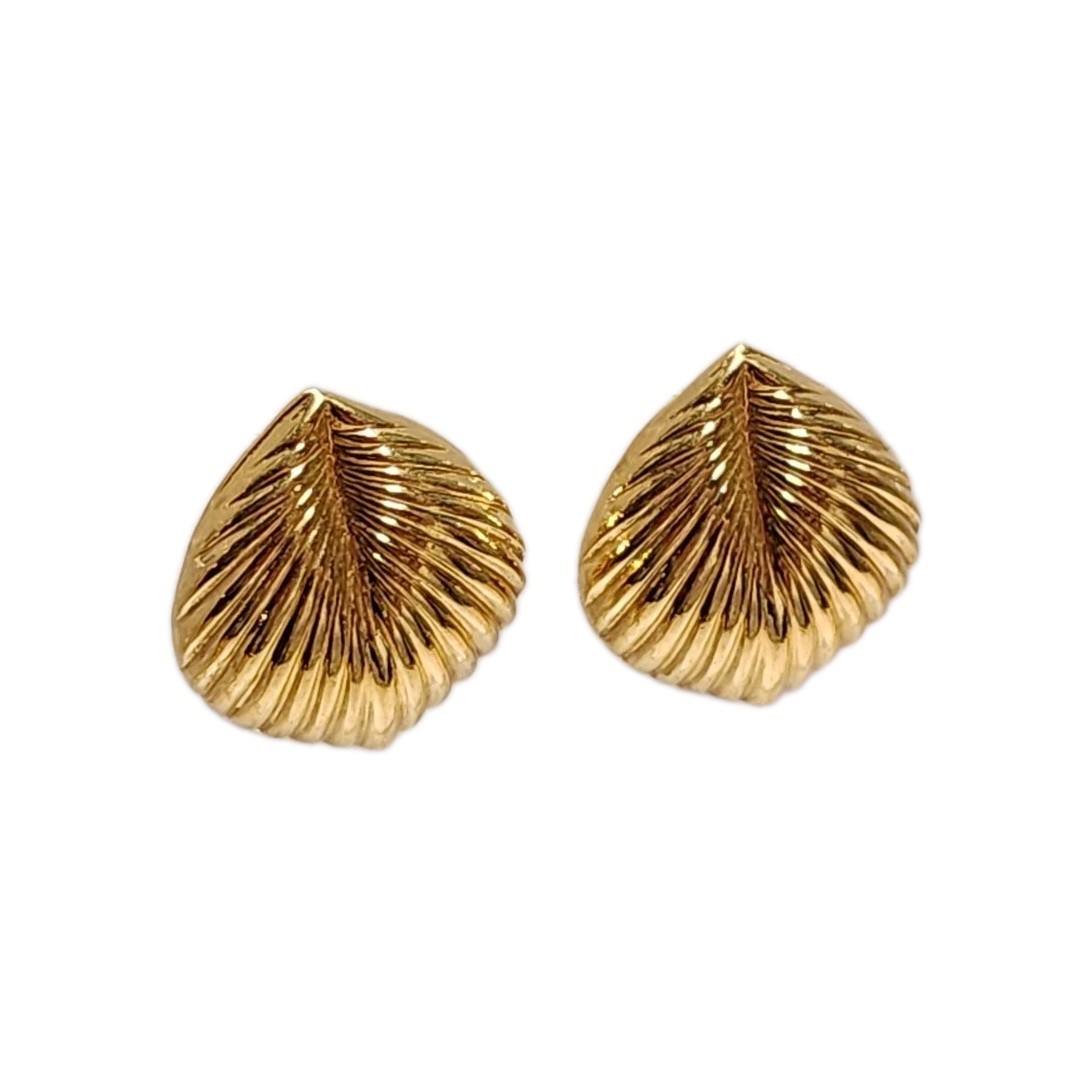 Vintage Napier Gold Tone Leaf Design Textured Post Stud Earrings Leaves Nature
