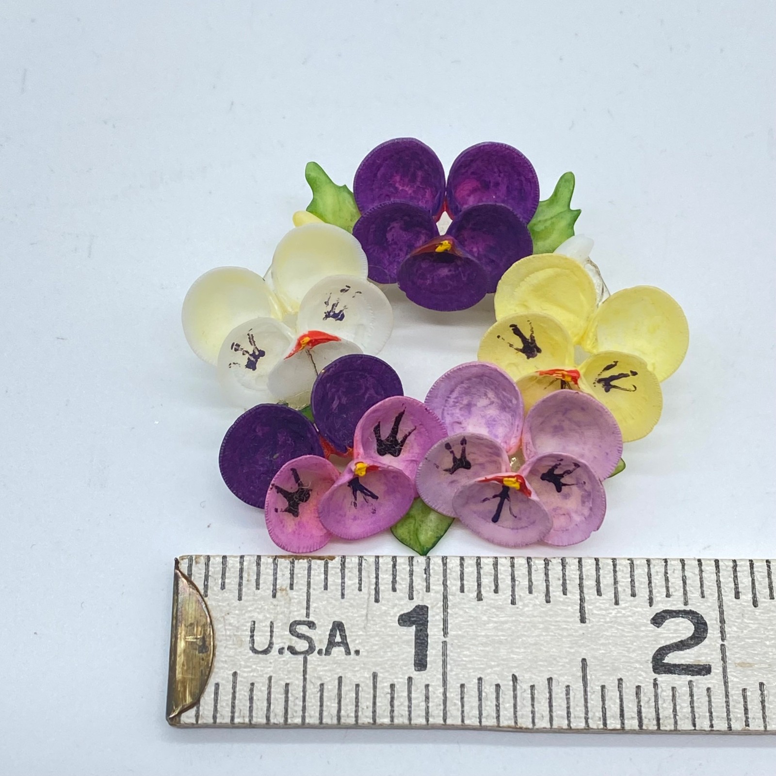 Vintage Shell Pansy Brooch Spring Multi Color Hand Painted Pastel