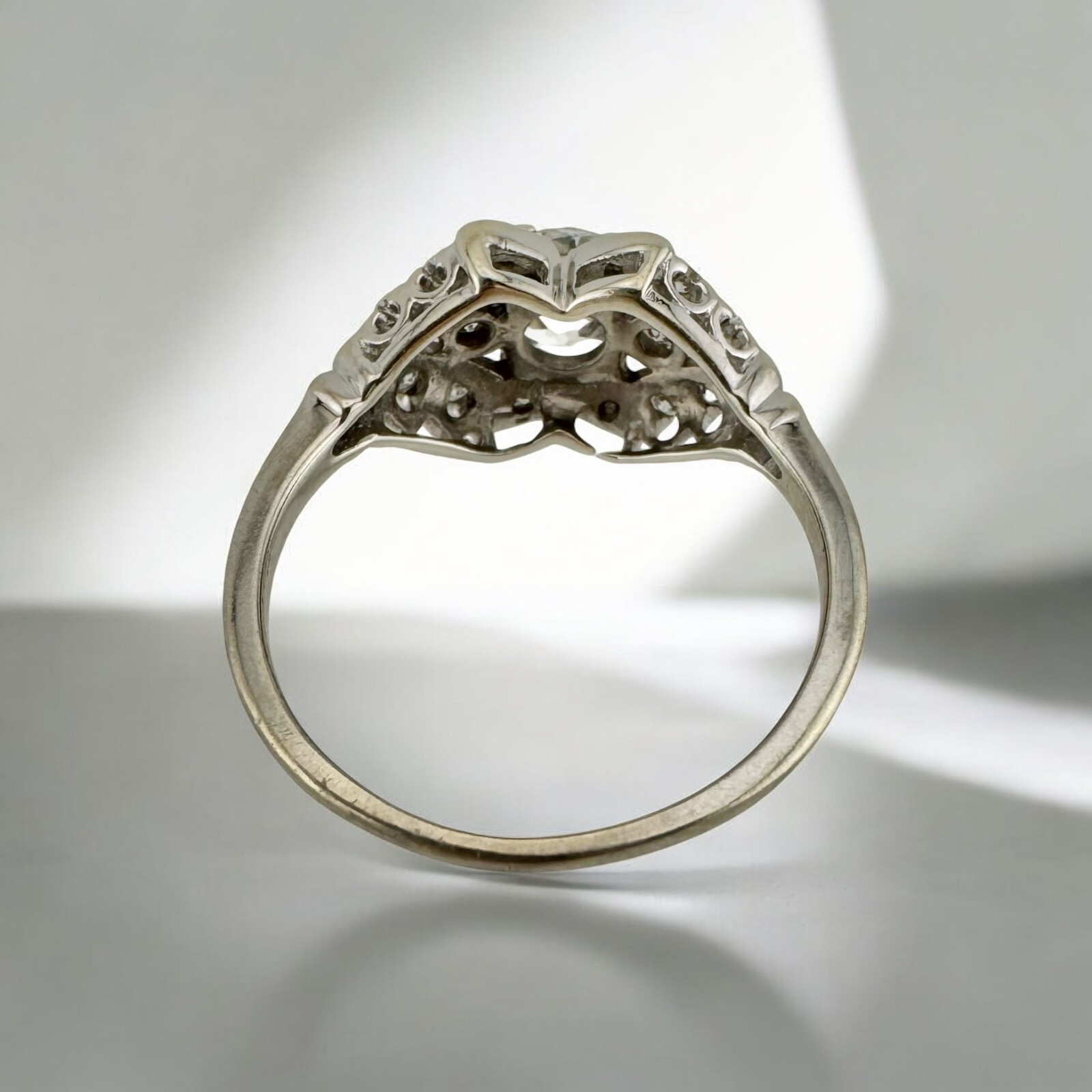 Vintage Art Deco Era 14K White Gold Old European Cut Diamond Ring 0.76ct Center