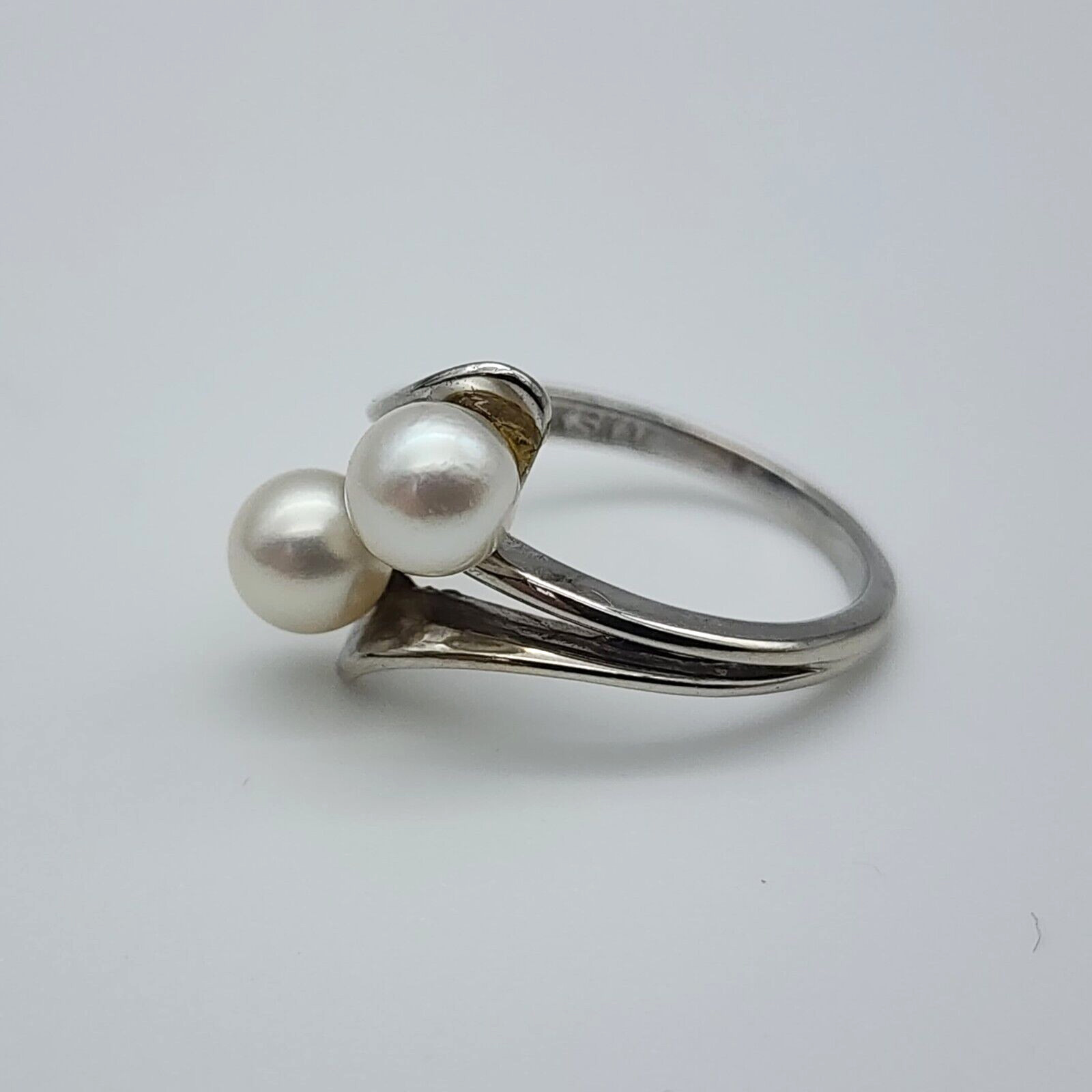 Vintage Skal 14k White Gold – Double 5.3 mm Pearl Ring – Size 4 1/8