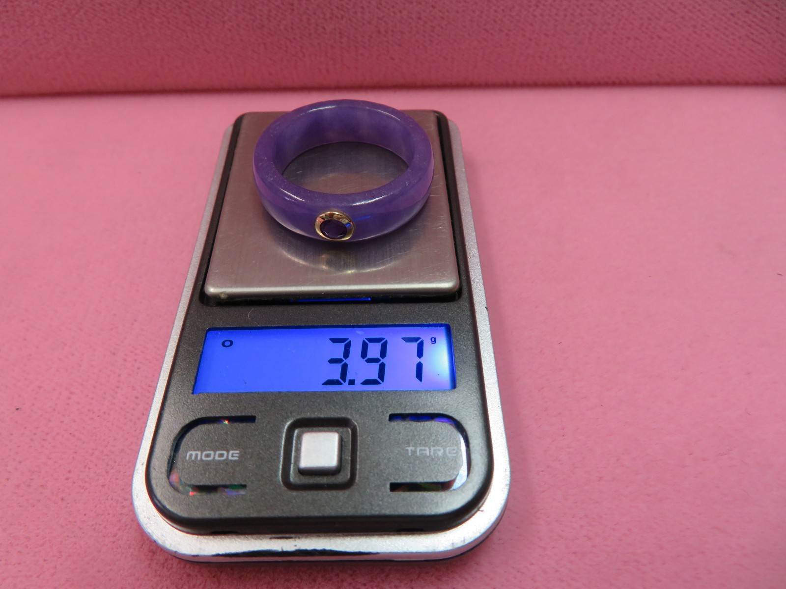 Vintage 14k Solid Yellow Gold Amethyst Lavender Jade Band Ring Size 9