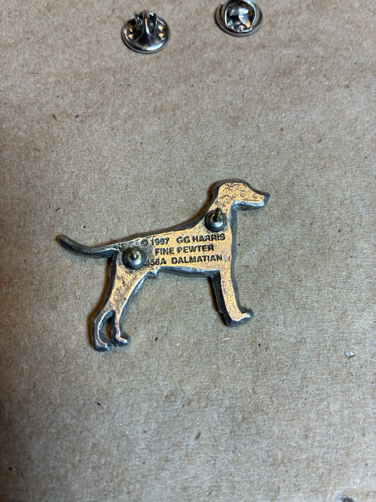 Vintage GG Harris Fine Pewter Dalmatian Dog Lapel Pin 2″x1″