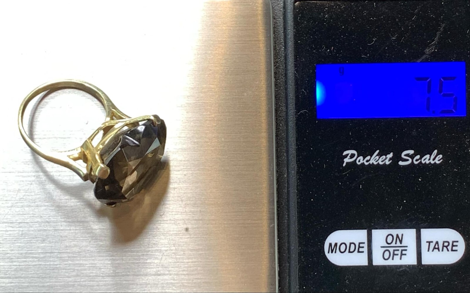 Vintage 14K Gold Heart Ring, Faceted Smokey Quartz, 7+ Grams, Size 5 1/4