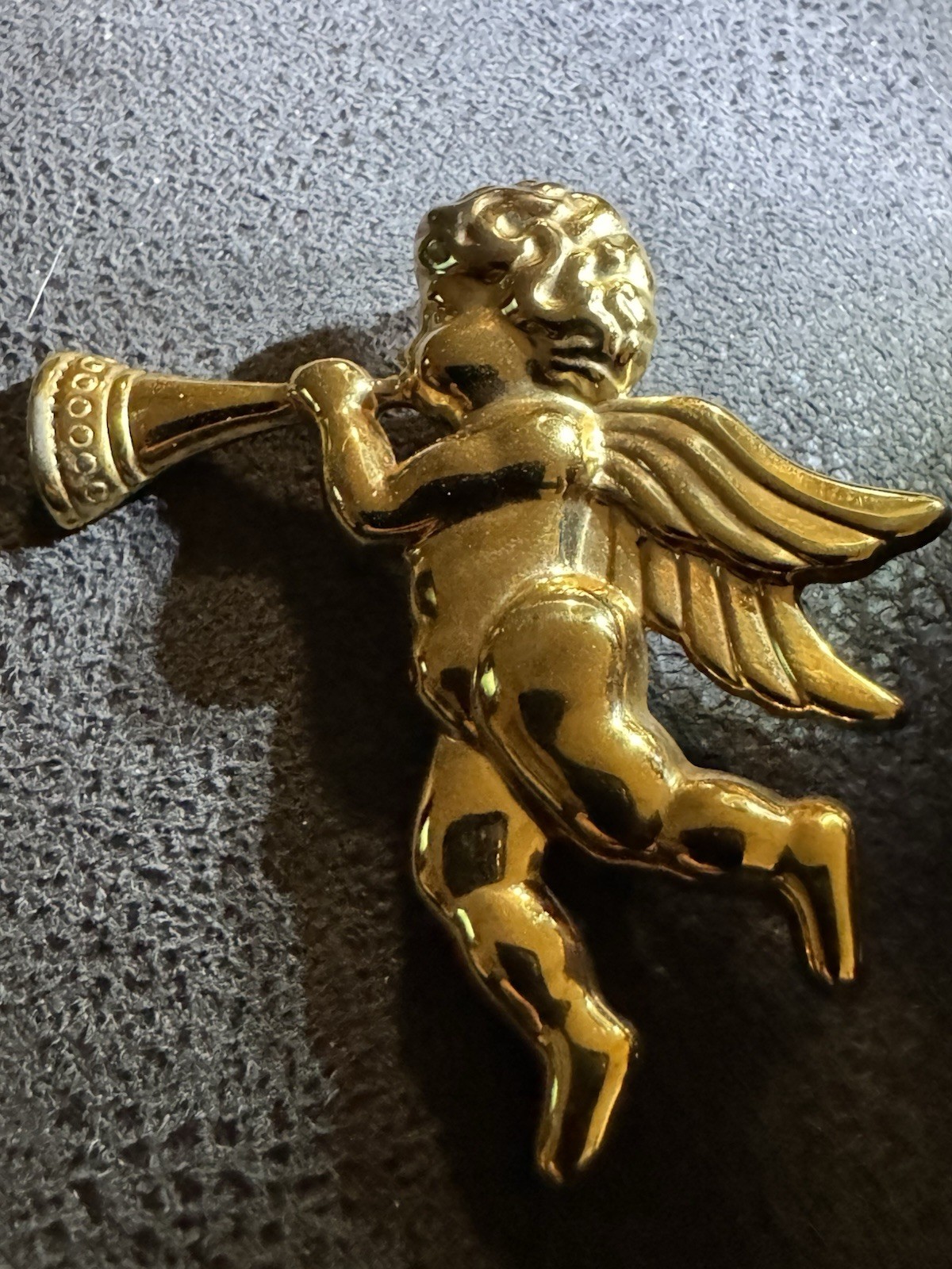 Angel Cherub With Trumpet Brooch Pin Pendant Gold Tone Vintage 2.25″