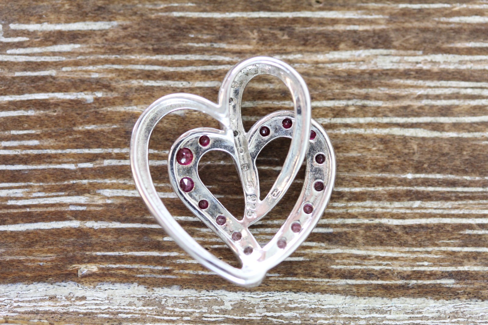 VINTAGE HEART RED RUBY DIAMOND ACCENT STERLING SILVER 925 PENDANT NATURAL STONE