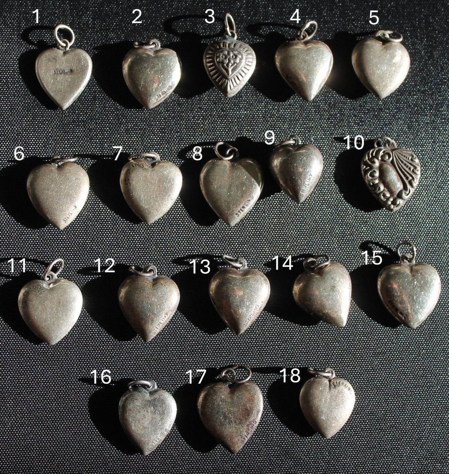 Vintage 1940s Sterling Silver Puffy Heart Charms WWII Sweetheart CHOOSE ONE