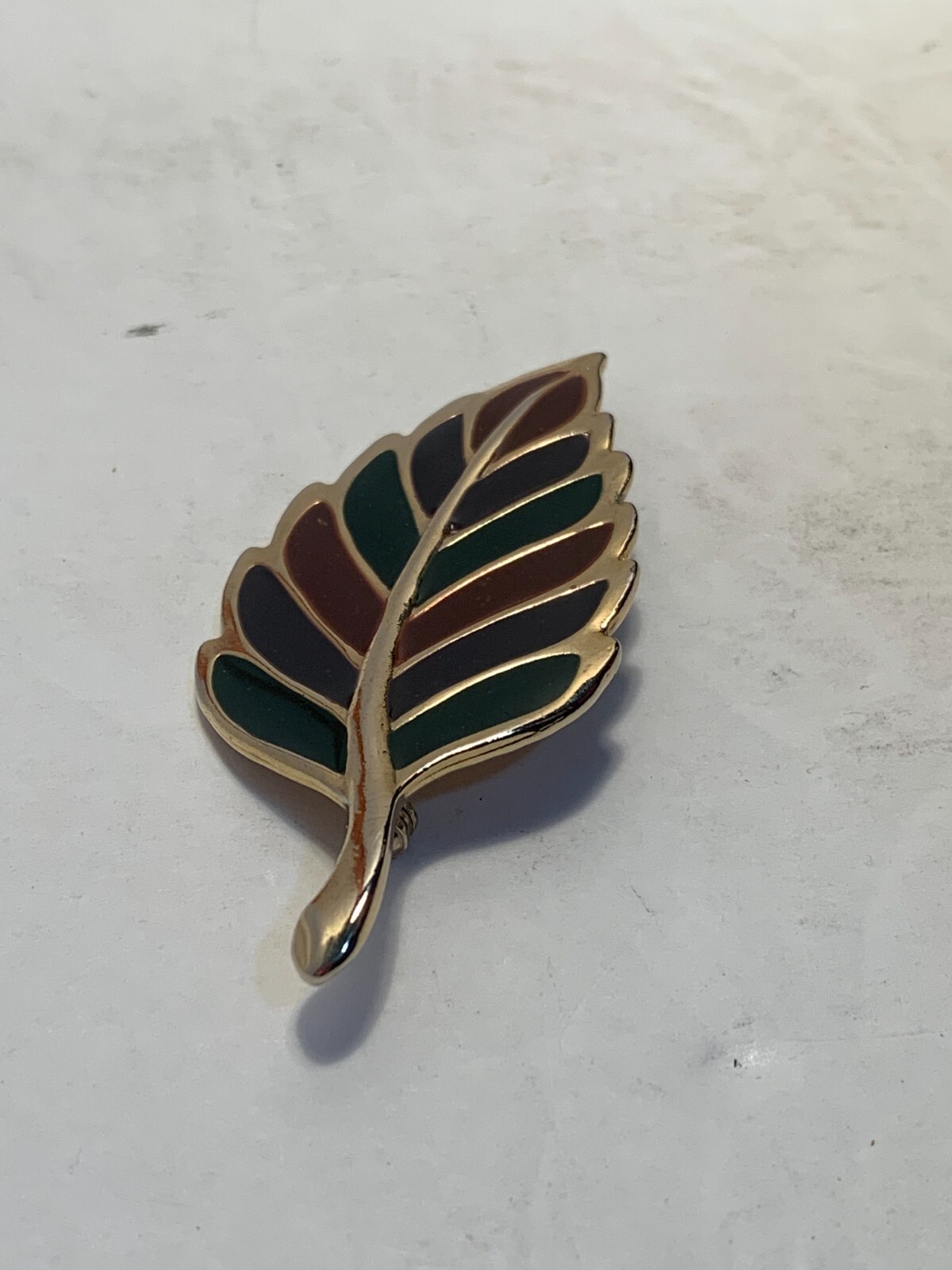 Gold Colored Metal, Red and Green Enameling, Leaf Pin/Brooch, Fall, Christmas