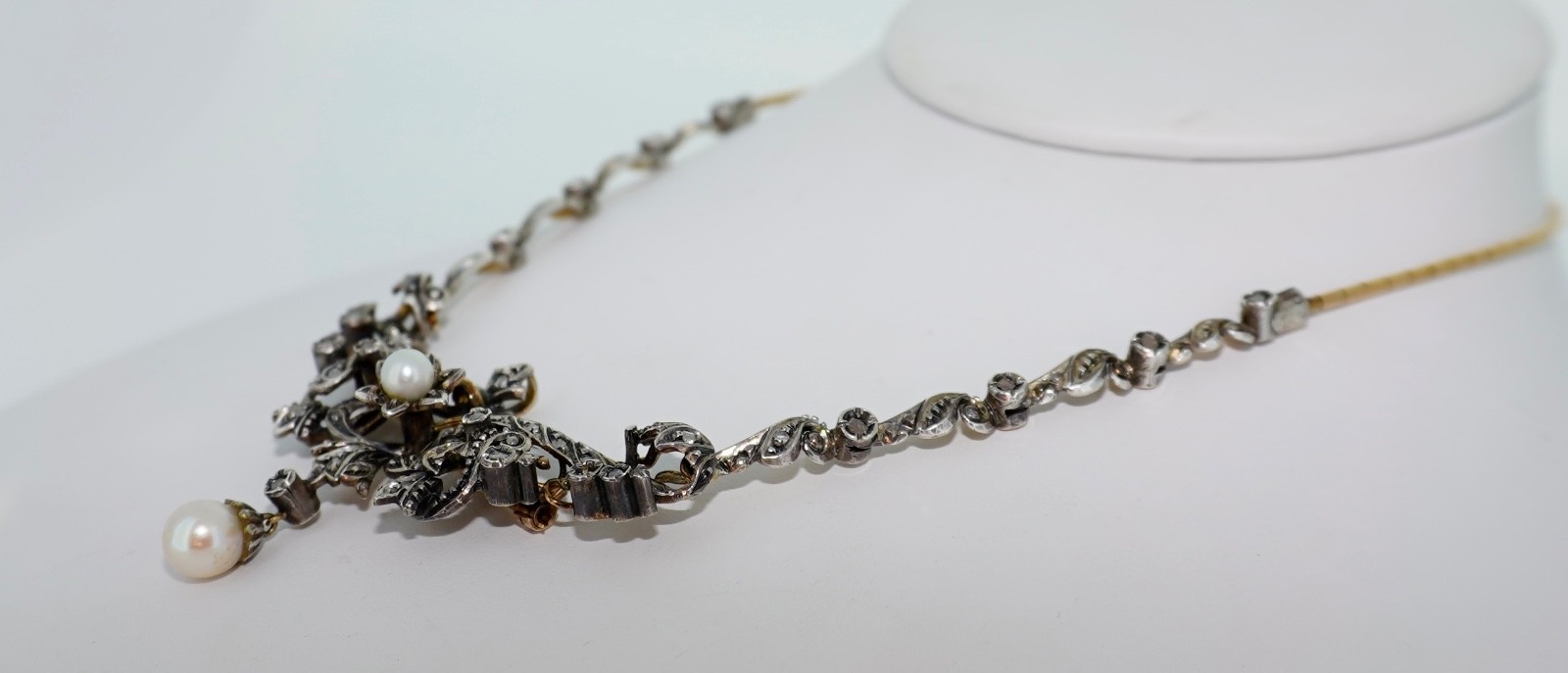 Convertible Victorian 18K & Silver Rose Cut Diamond & Pearl Brooch / Pendant / N