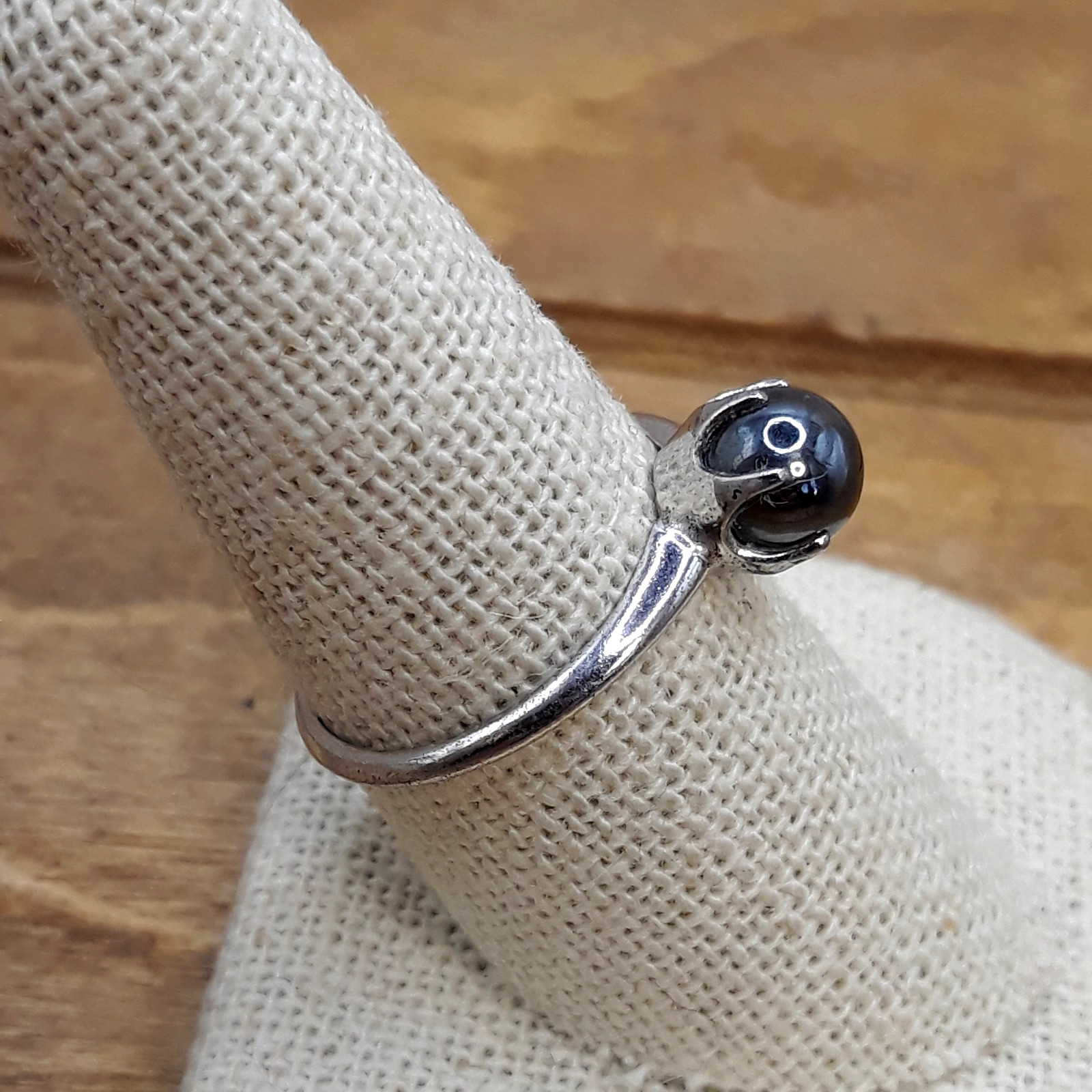 Vintage 1930s Clark And Coombs Gray Cultured Pearl Sterling Silver Ring Sz. 8.5