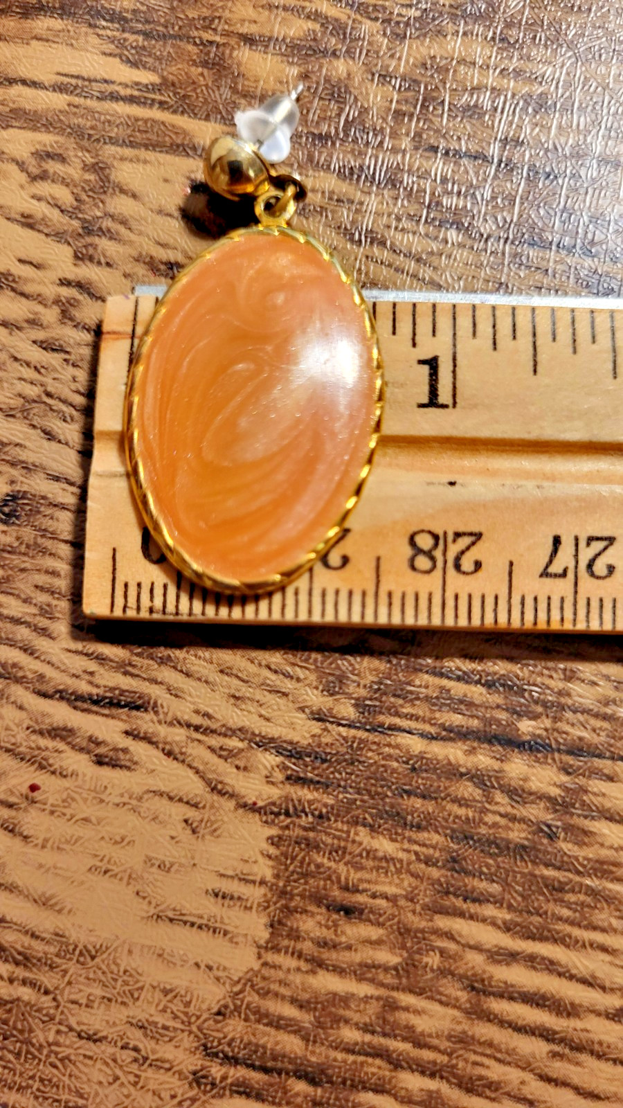 Vintage Marbleized Orange Tone Lucite Oval Earrings in Gold-Tone Setting