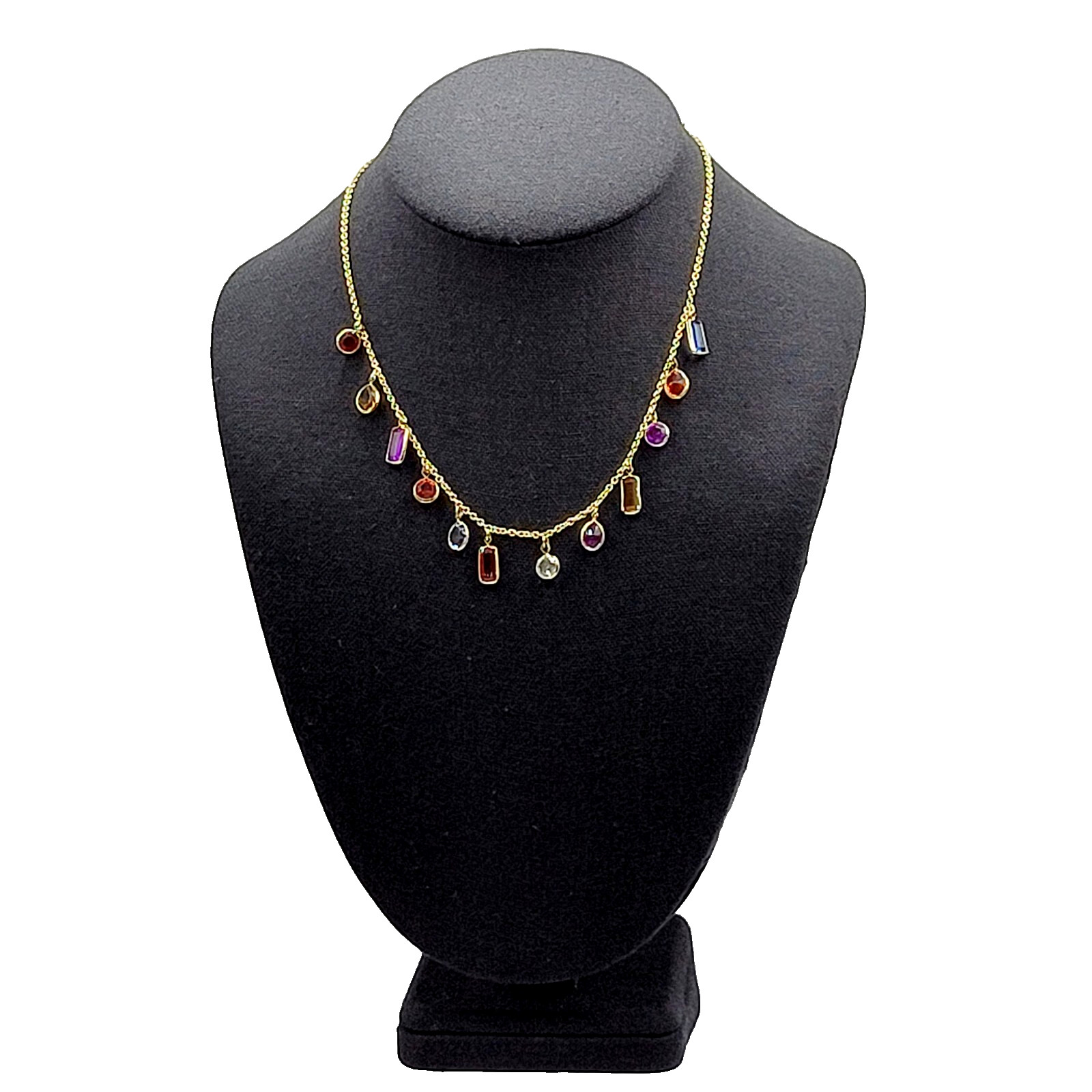 Rainbow Colors Acrylic Charm Station Bead Gold Tone Vintage 1980s Necklace Korea