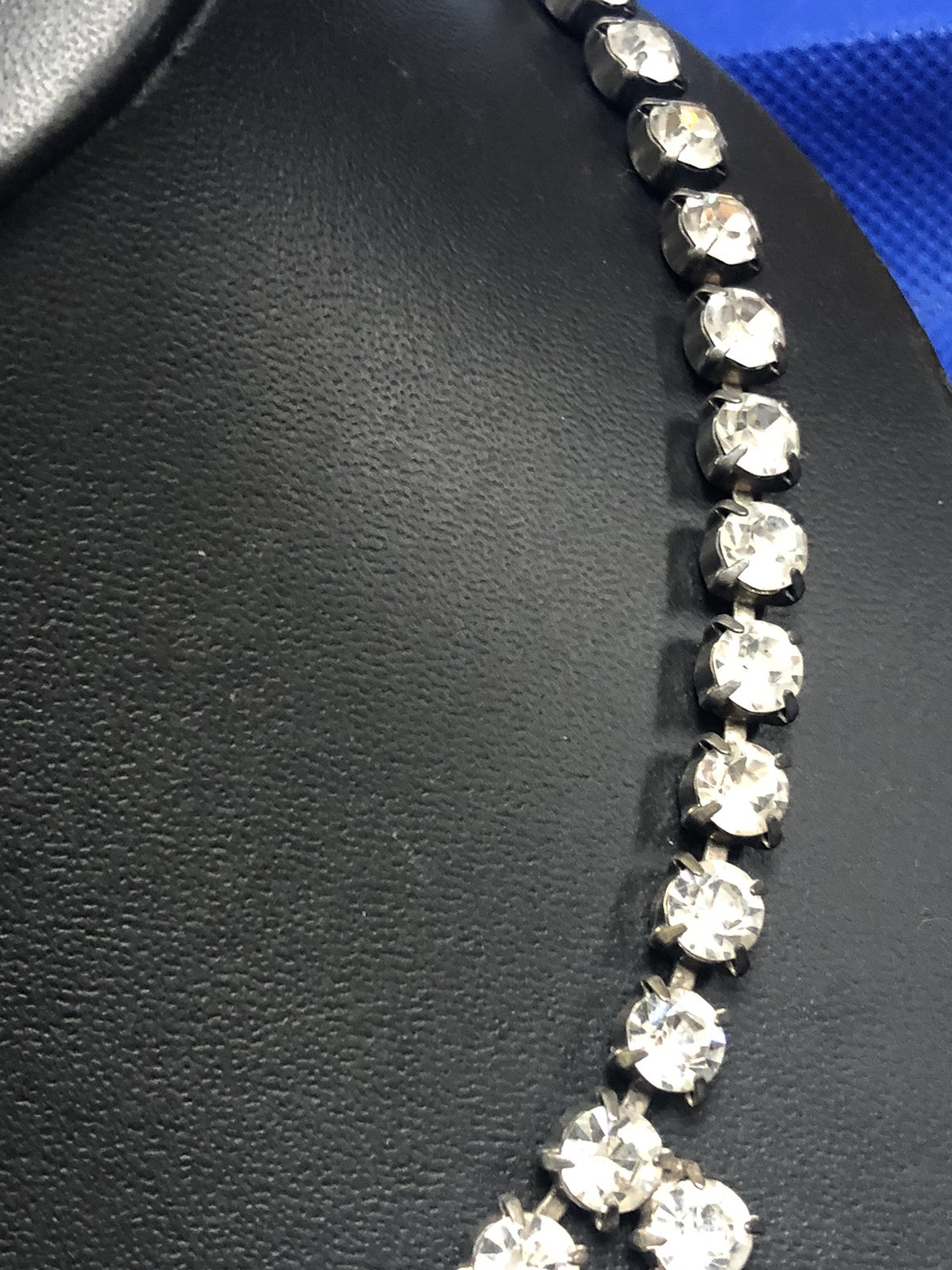 VTG 6MM RHINESTONE TENNIS STYLE SINGLE/TRIPLE STRAND SILVER TONE NECKLACE 17.5″