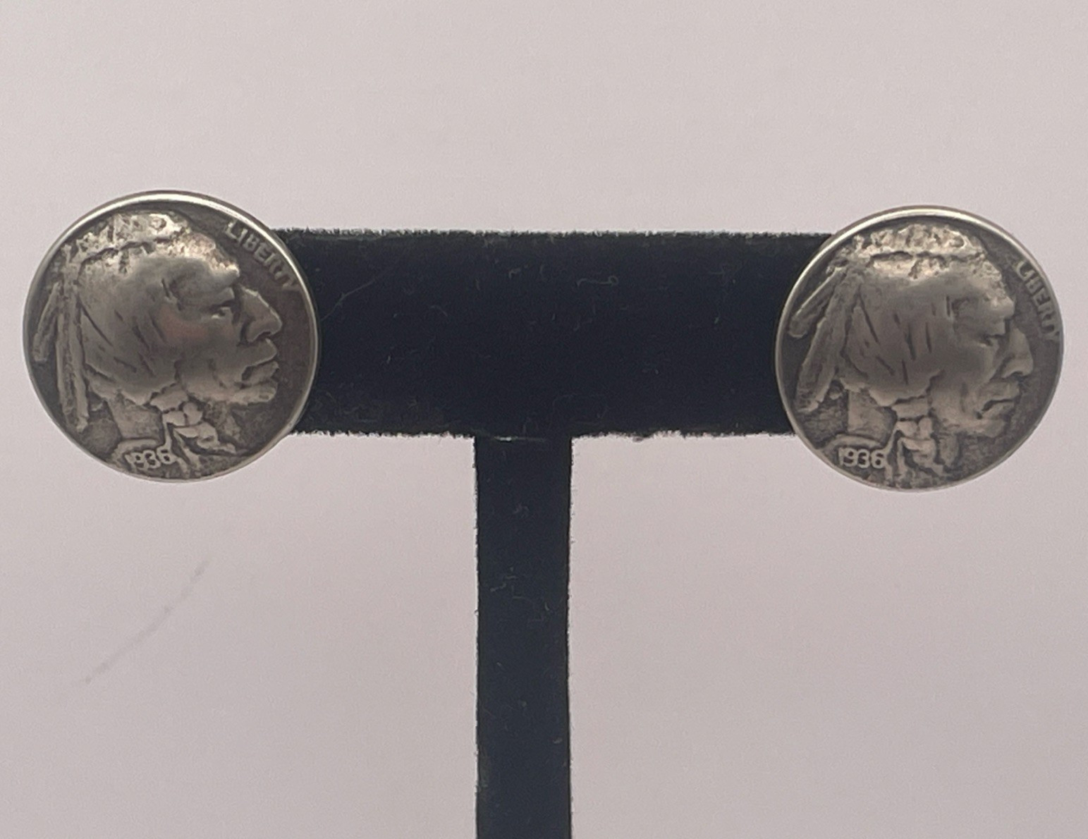 Vtg 1936 Indian Head/Buffalo Nickel Pierced Earrings Coins