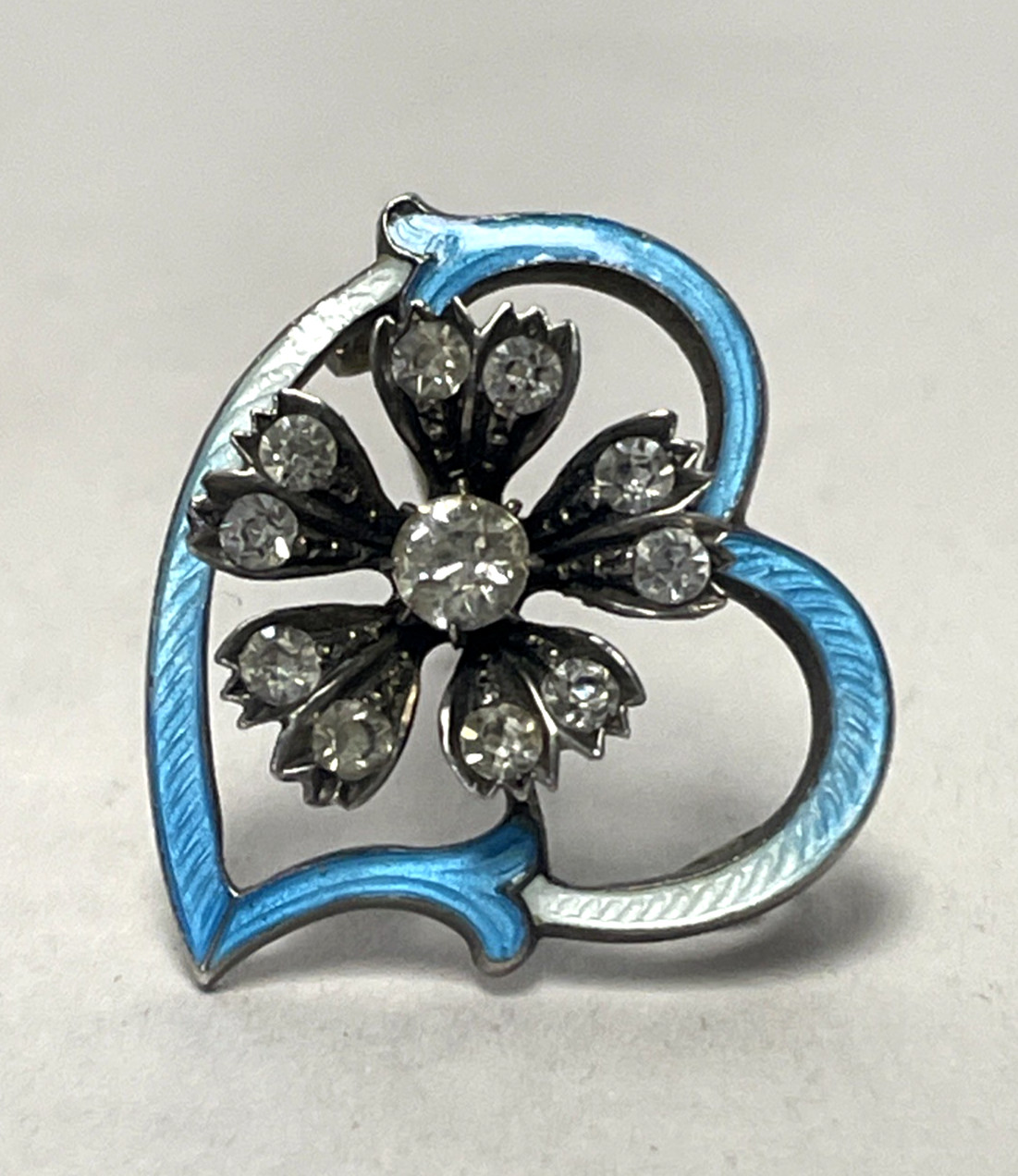 Antique Victorian Edwardian British Silver Paste Witch’s Heart Brooch Enamel 1″