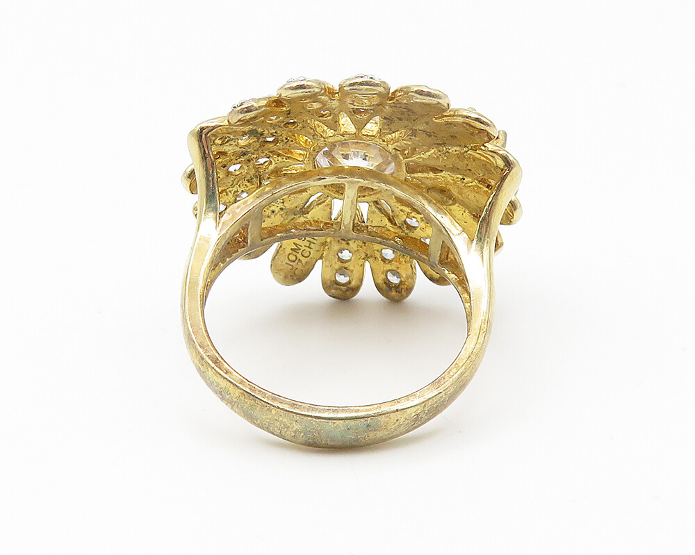 JACMEL 925 Silver Cubic Zirconia & Citrine Floral Cocktail Ring Sz 8 RG10785