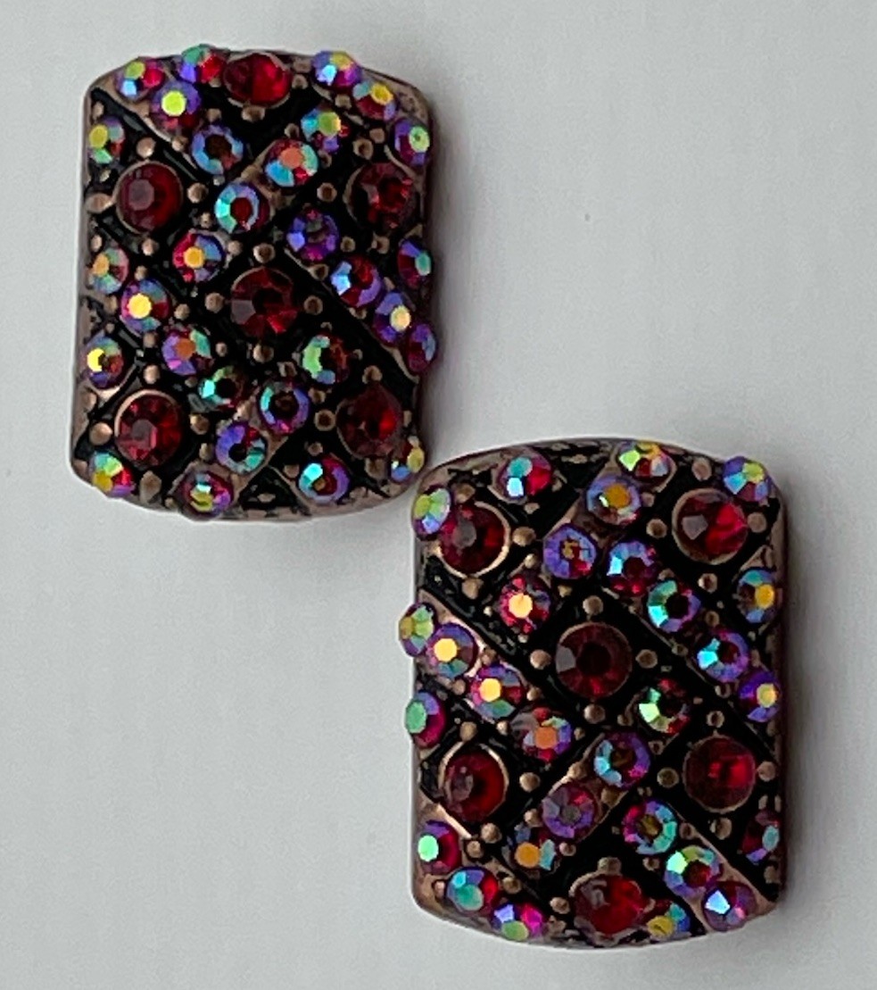 Red AB Crystal Rhinestone Earrings Vintage look 50s 60s Large Sparkly Cluster