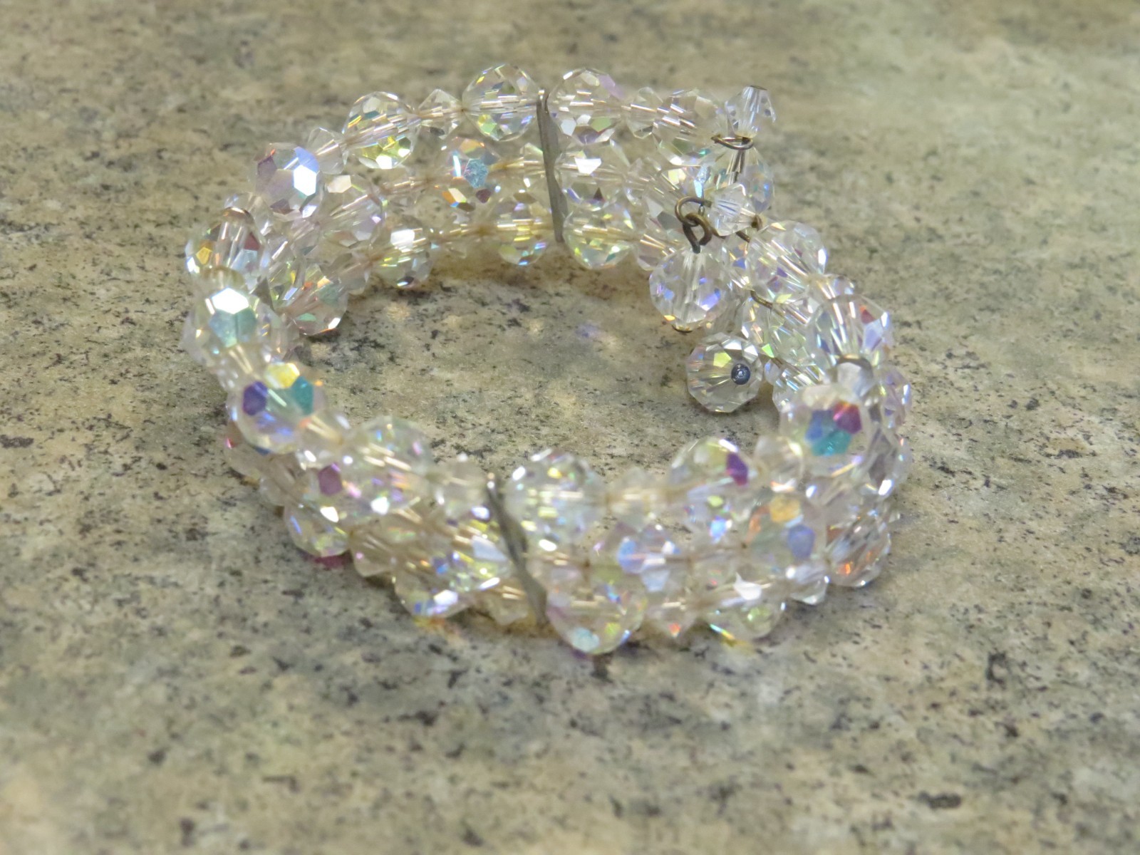 Vintage Aurora Borealis Crystal Beaded Stretch Bracelet