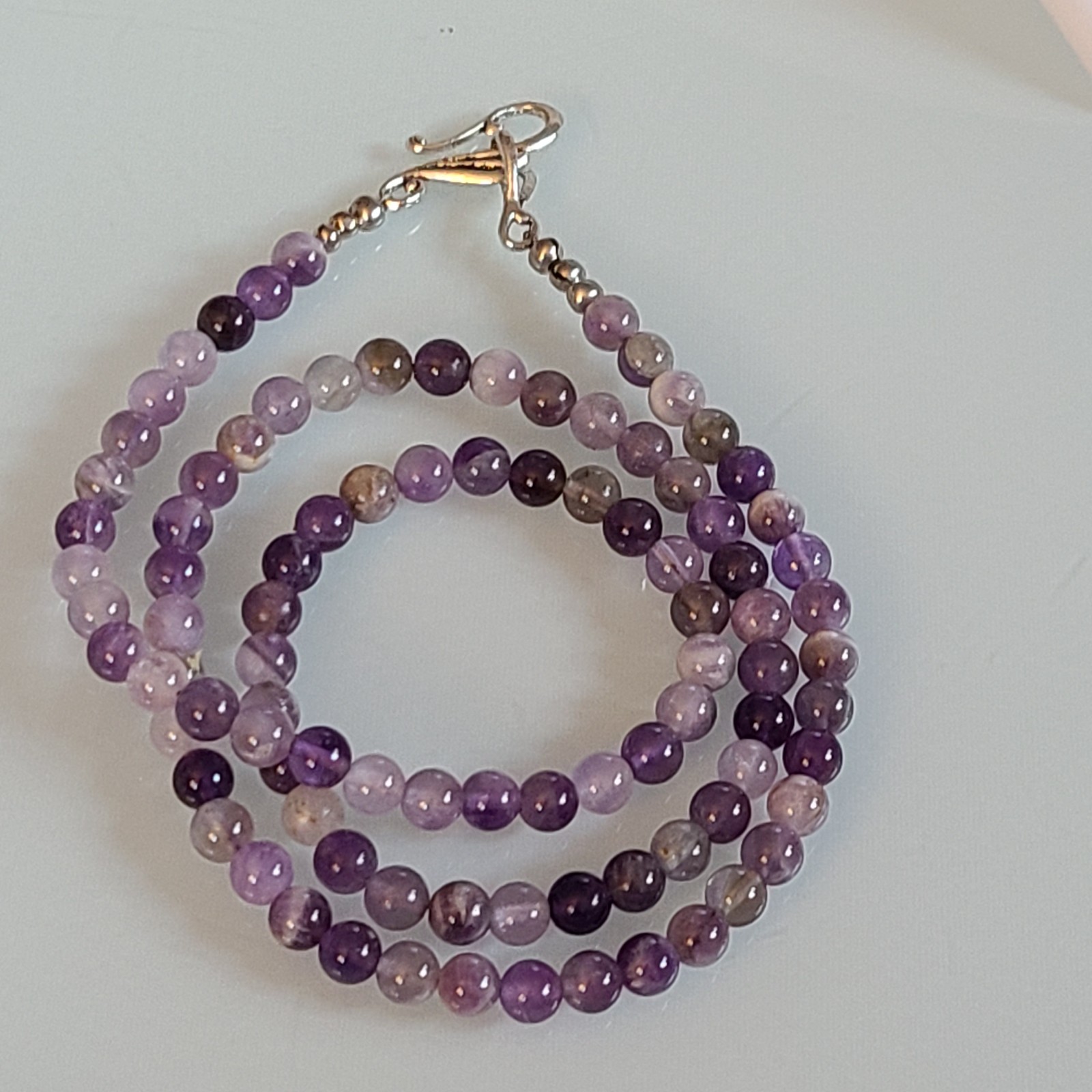 Vintage Natural Amethyst Bead Necklace – Artisan Silver Scroll Hook Clasp
